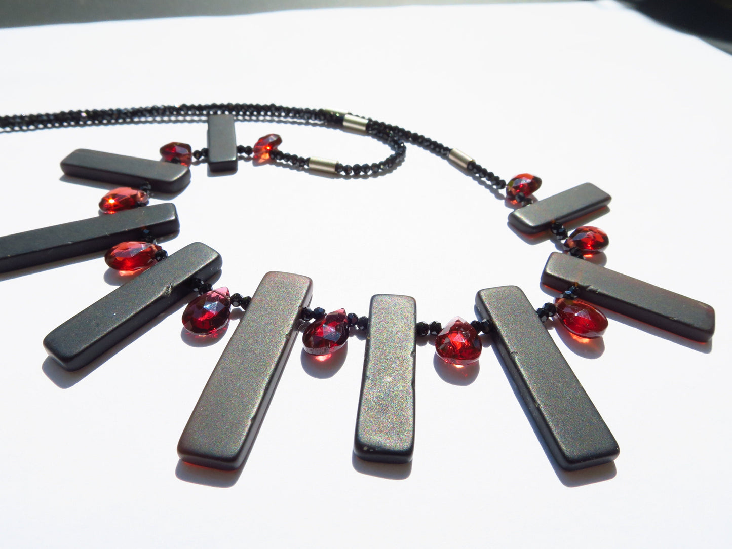 Granat Spinell Edelstein Kette Beads / AAA Geschenk Geburtstag Onyx schwarz Edelstahl Verschluss