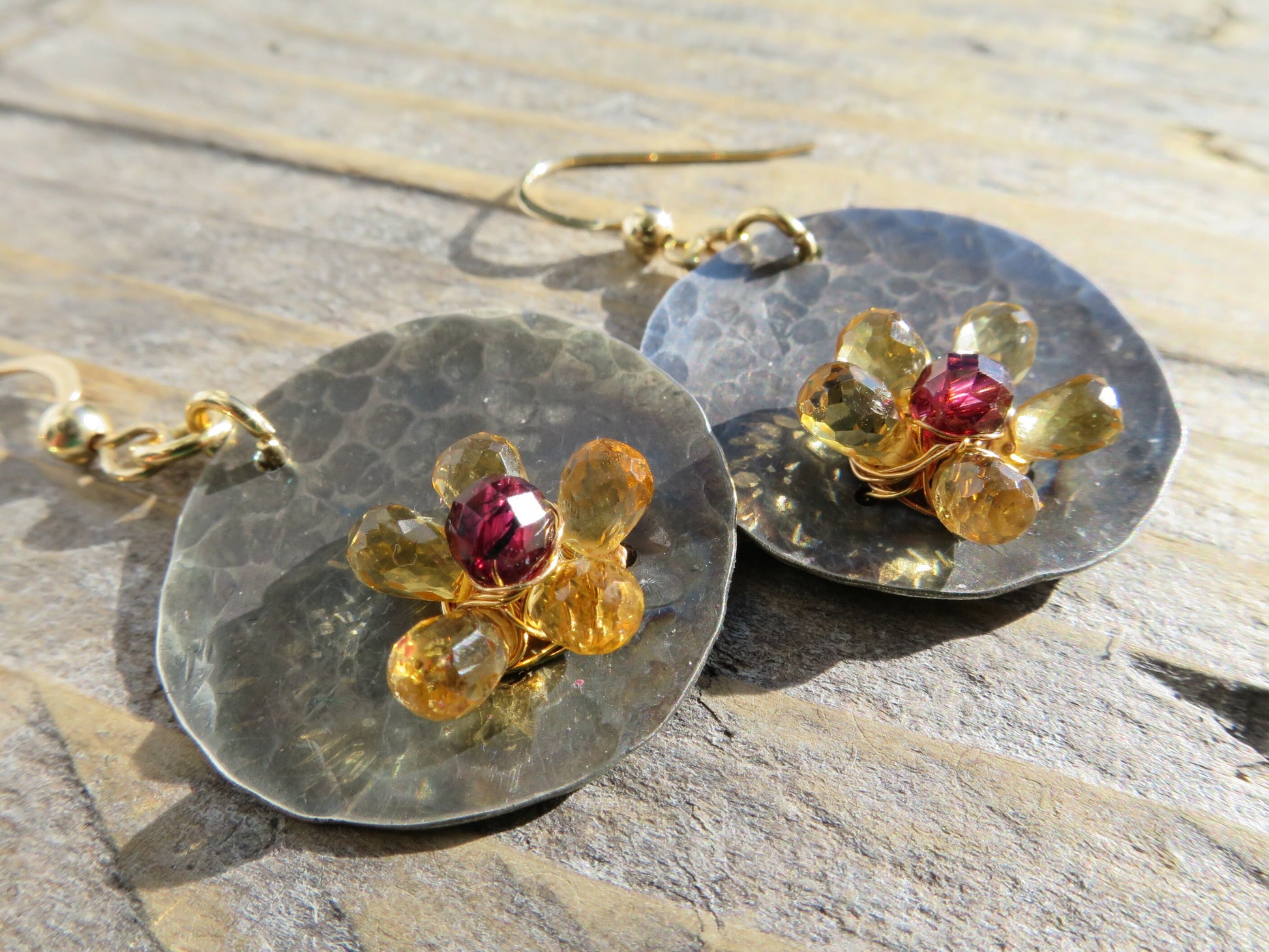 Unique earrings citrine and garnet gemstones drops brioletten gold filled ear hooks set in 925 Sterling Silver handmade natural gemstones