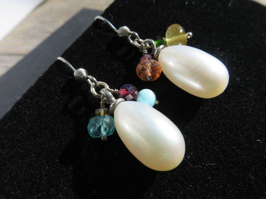 Süßwasser Perlen Ohrringe Tropfen mit echten Edlesteinen Heliodor Türkis Sonnenstein turmalin Edelstahl Ohrhaken bunte elegante Ohrringe