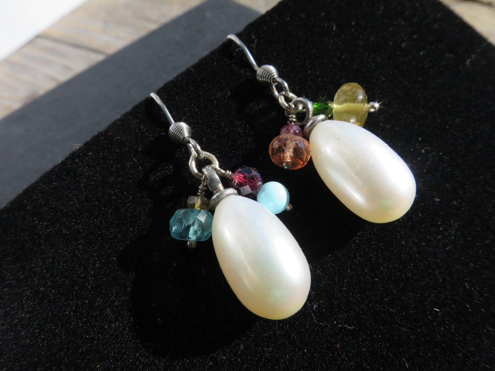 Süßwasser Perlen Ohrringe Tropfen mit echten Edlesteinen Heliodor Türkis Sonnenstein turmalin Edelstahl Ohrhaken bunte elegante Ohrringe