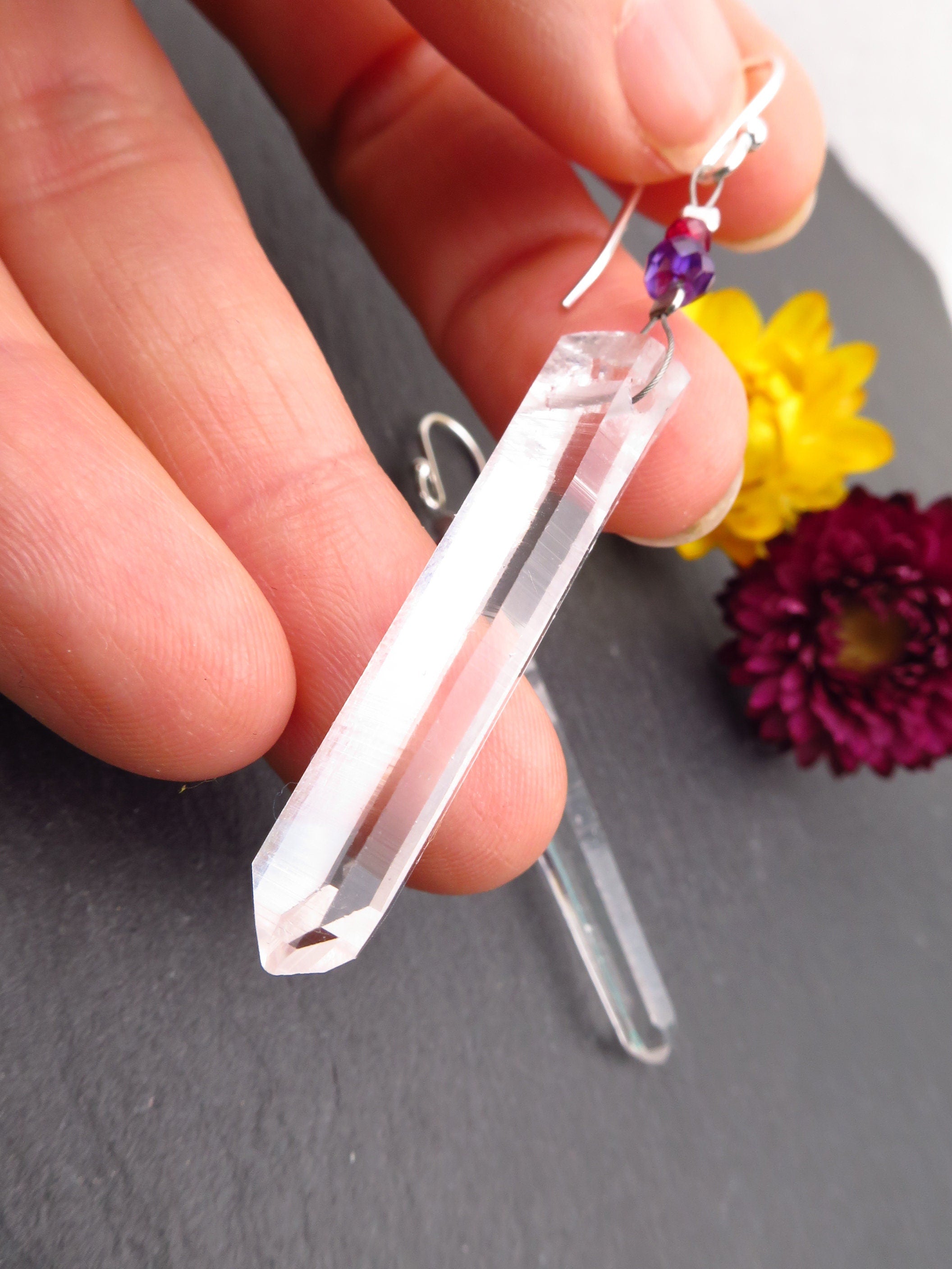 Bergkristall Ohrringe 925 Silber Natur Kristall Spitzen