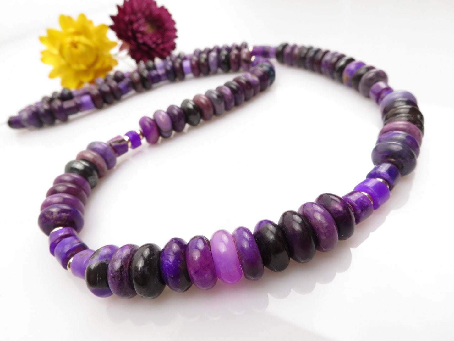 e Fantastische echte SG1 Sugilite Collier Edelsteine unbehandelt nicht gefärbt/geölt intensive Farbe Gold 9 Karat Verschluss Natur Edelstein