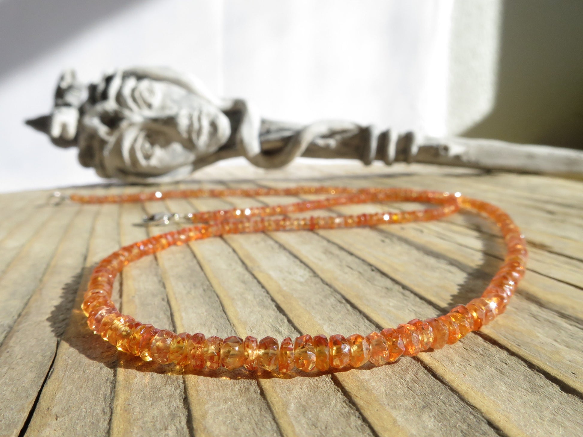 SKN9 Saphir Kette orange Collier Geburtstag höchste Qualität facettiert Steine Natur orange pfirsich Farbe Sterling Silber Verschluss