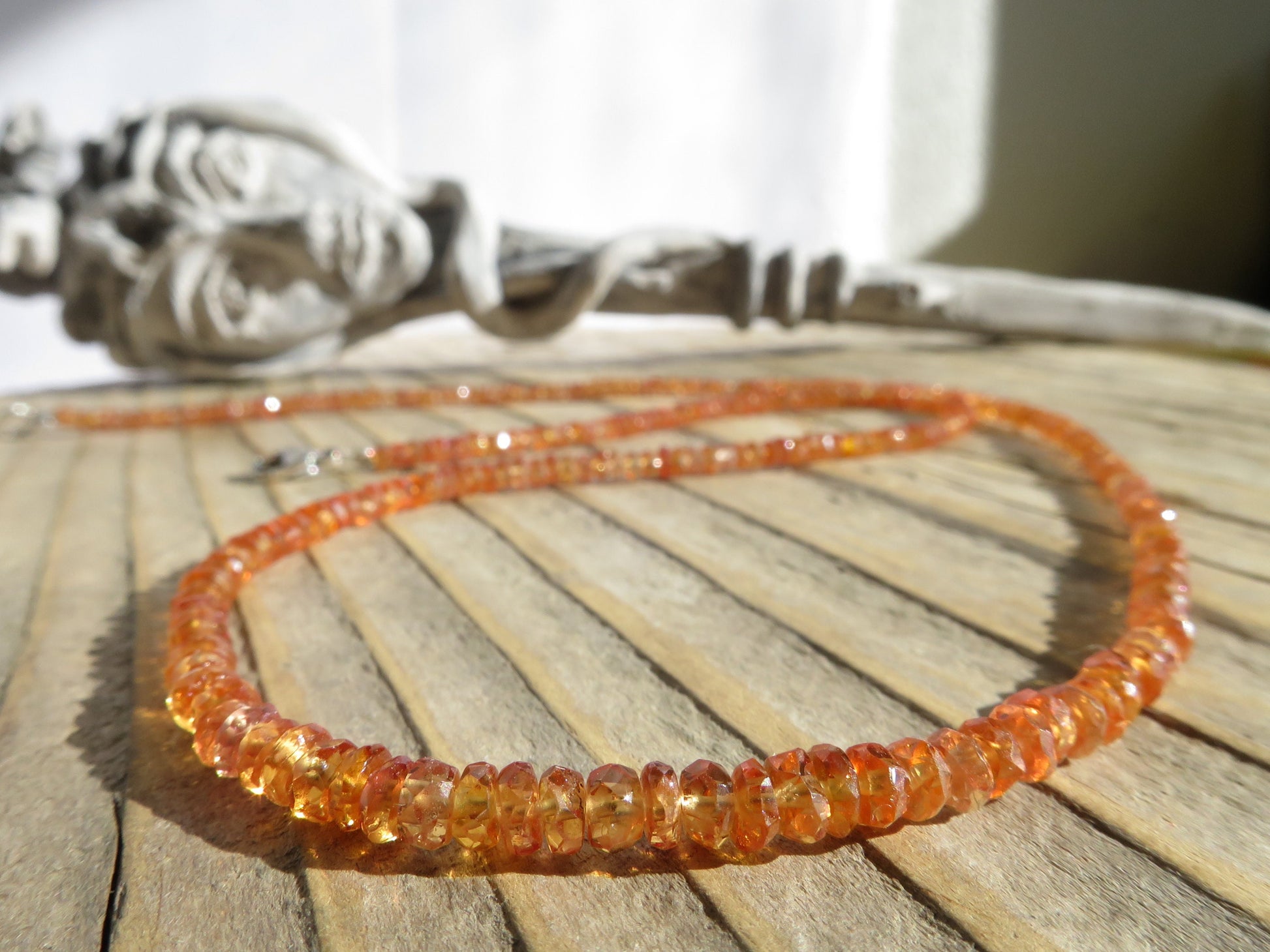 SKN9 Saphir Kette orange Collier Geburtstag höchste Qualität facettiert Steine Natur orange pfirsich Farbe Sterling Silber Verschluss