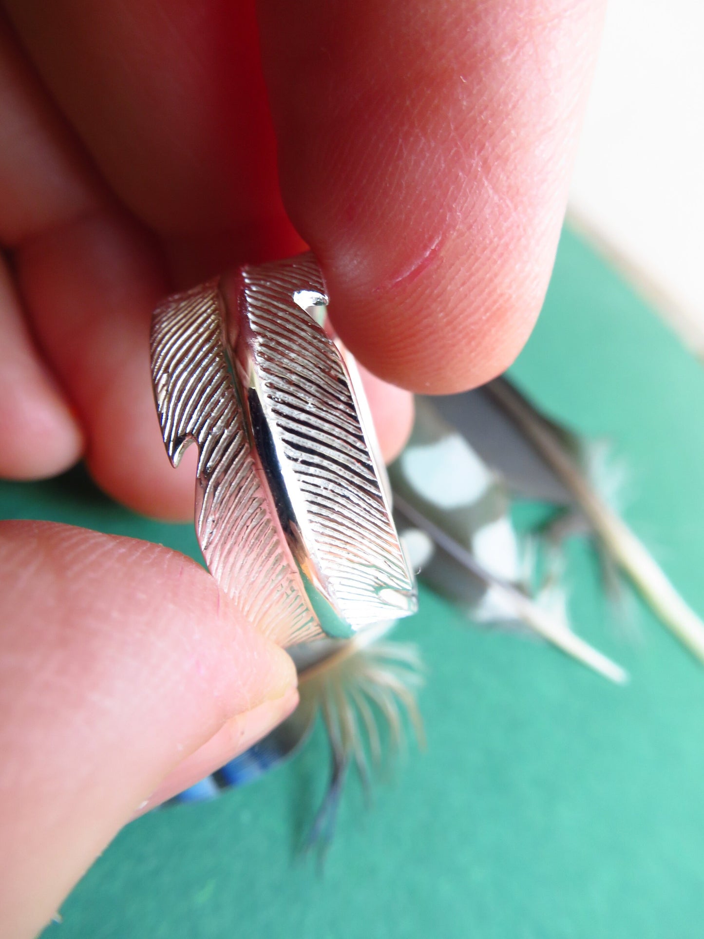 Casual feather individual Size 8,5 made of massive sterling Silver Cocktail ring Statement ring bird feather ring friendship