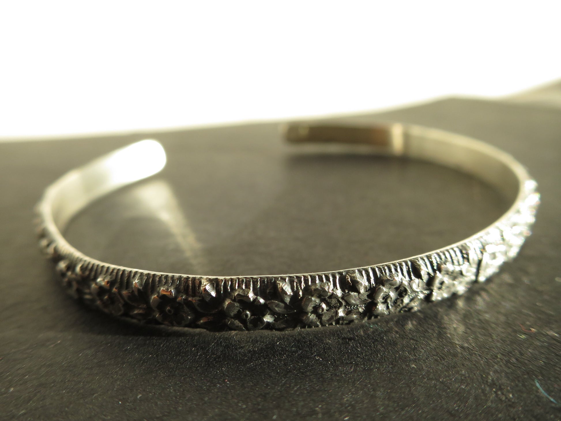 Casual solid 925 sterling silver bangle massive Cuff Rose pattern bracelet