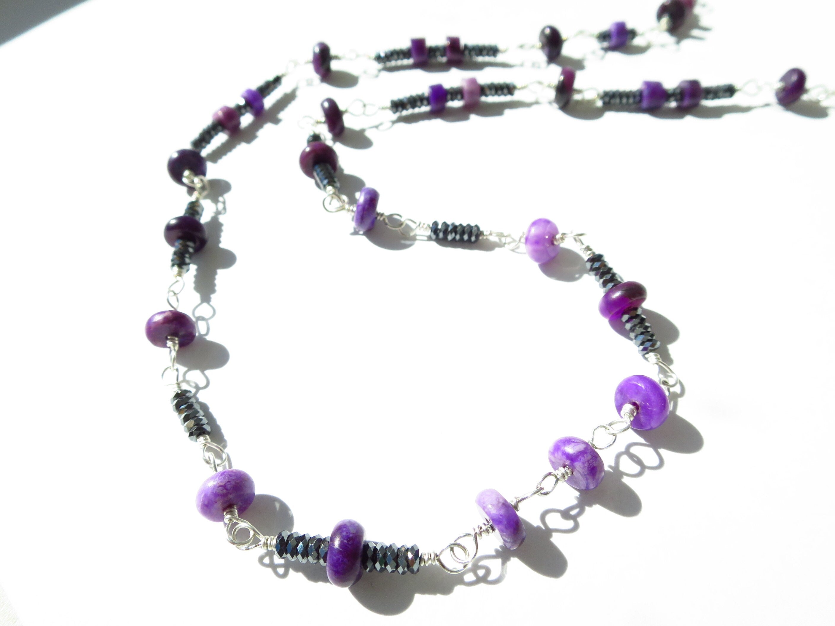 Sugilith Rosenkranz Kette Hämatit Kette 925 Silber