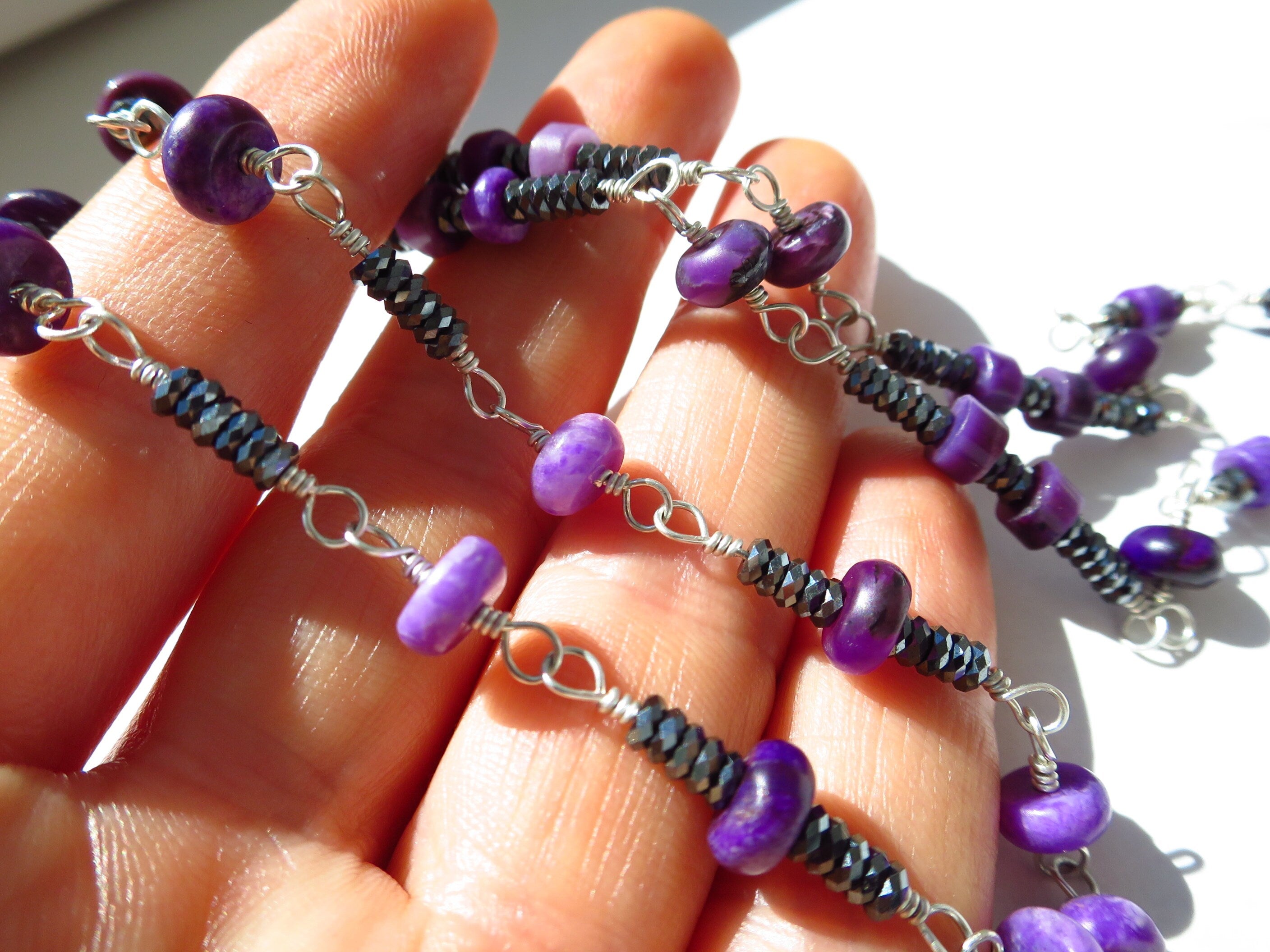 Sugilith Rosenkranz Kette Hämatit Kette 925 Silber