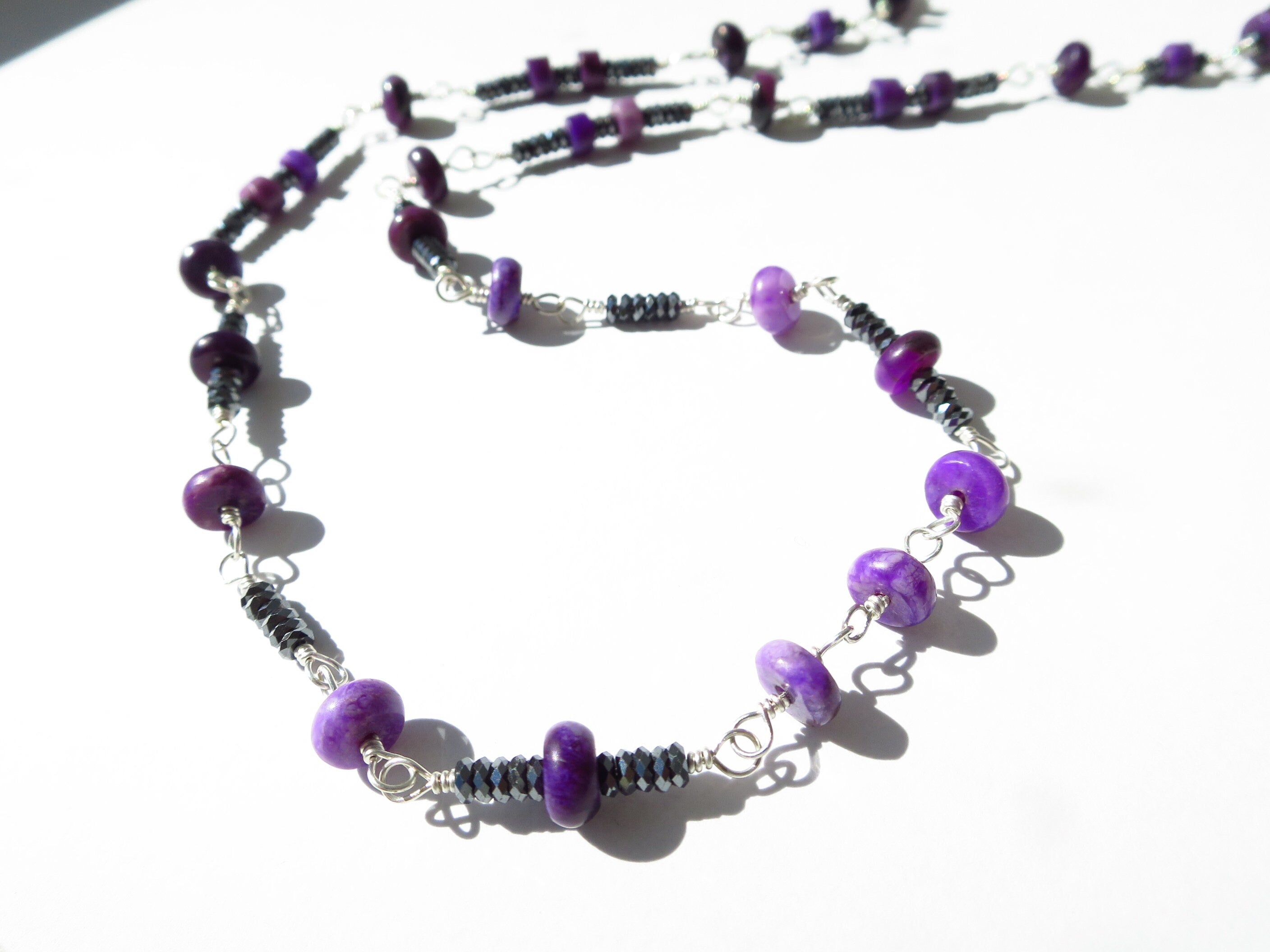 Sugilith Rosenkranz Kette Hämatit Kette 925 Silber