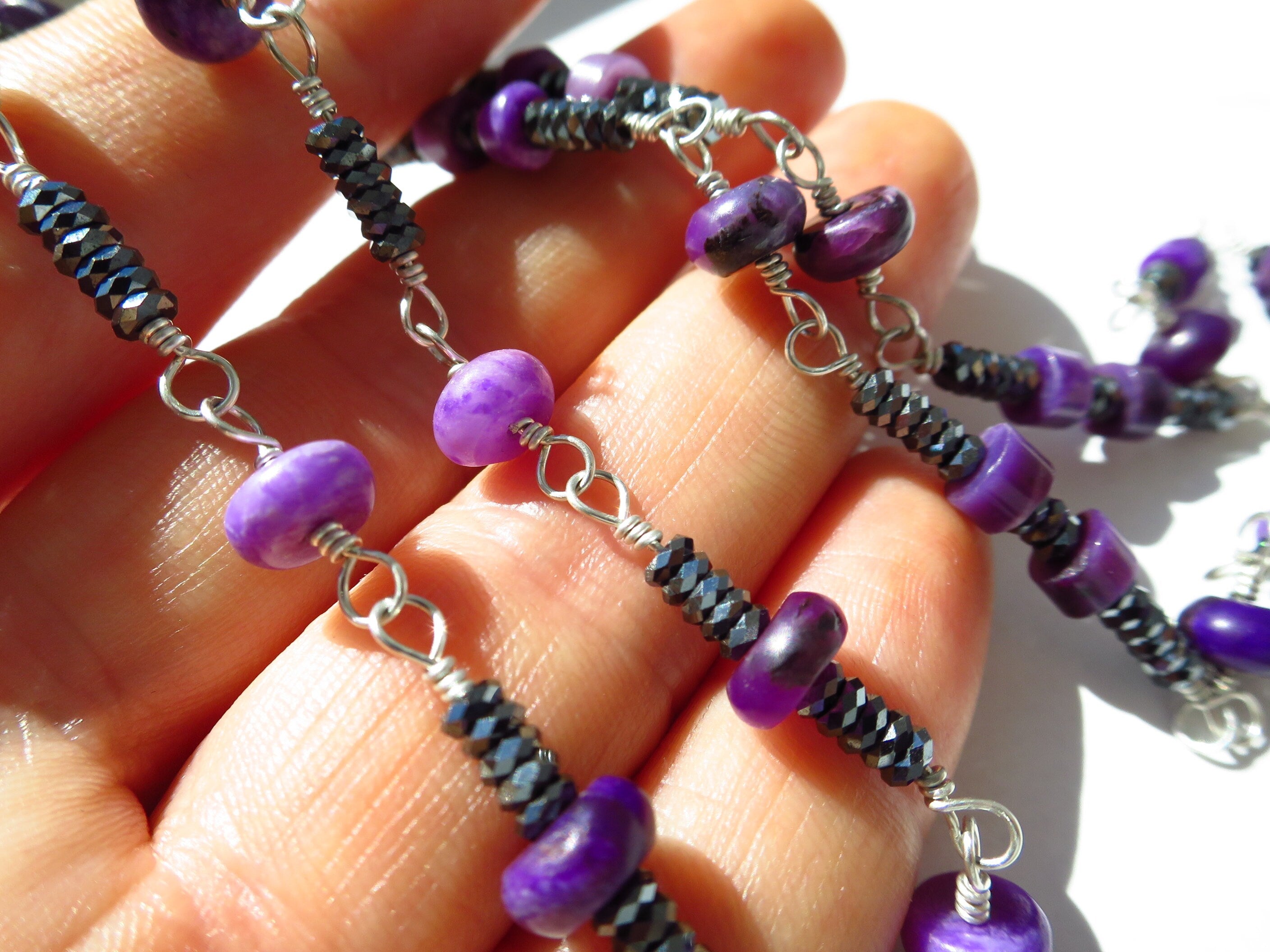 Sugilith Rosenkranz Kette Hämatit Kette 925 Silber