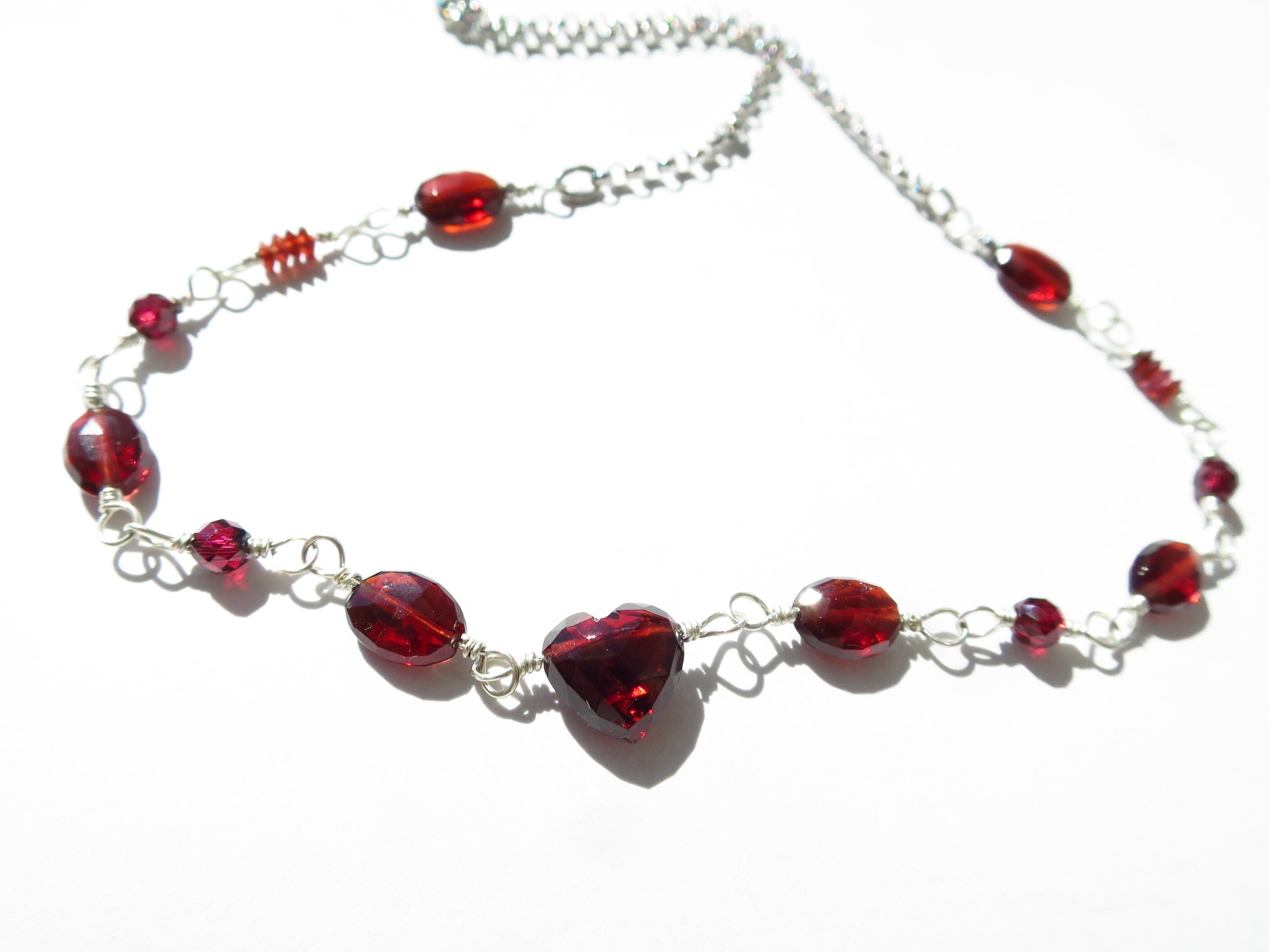 Granat Herz Kette Argentium Silber Edelstein Collier 47 cm