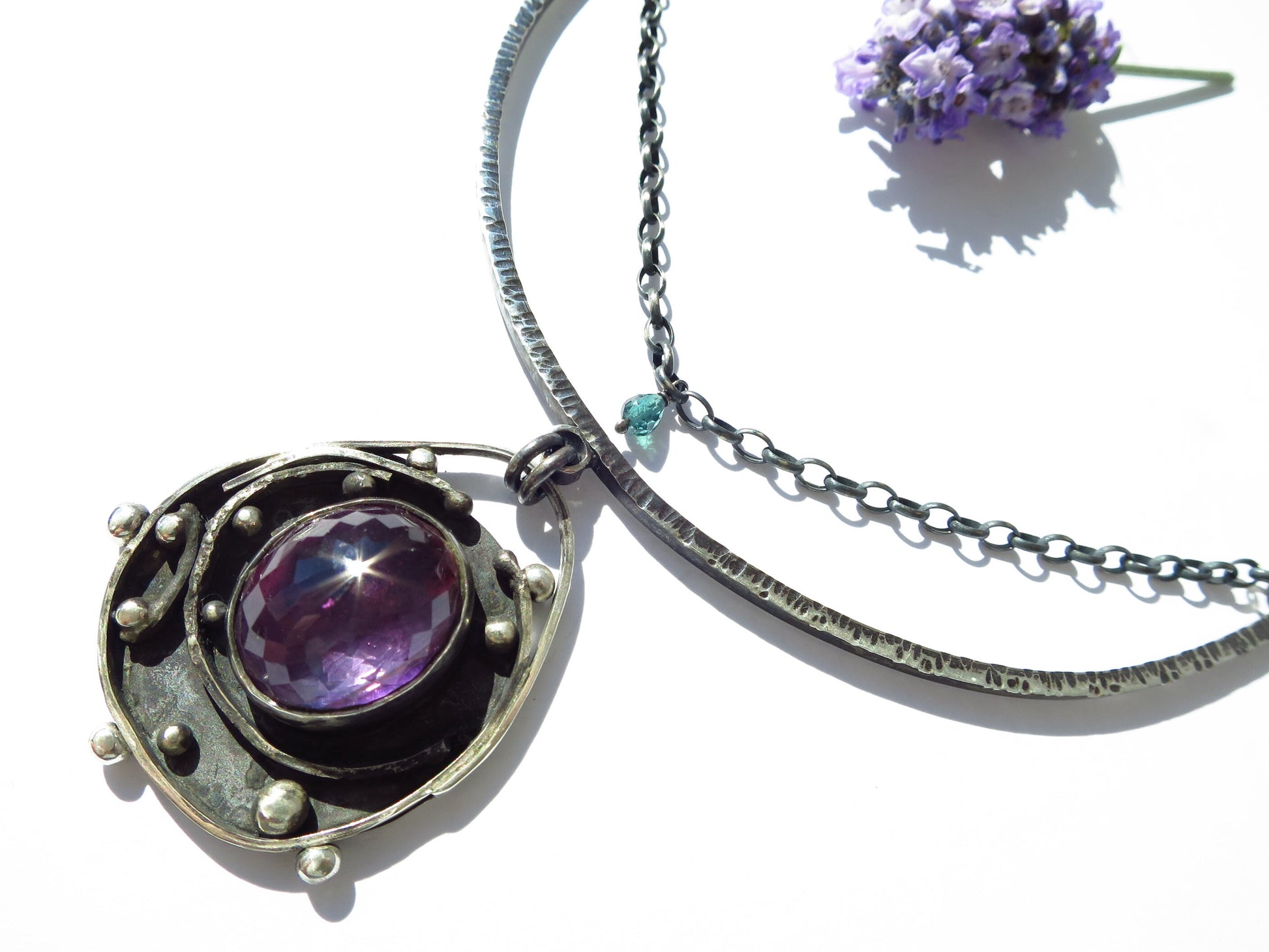 Purple Trace to the Timeline Amethyst Pendant Collier amethyst natural gemstone pendant set in 925 sterling silver with tourmaline drop