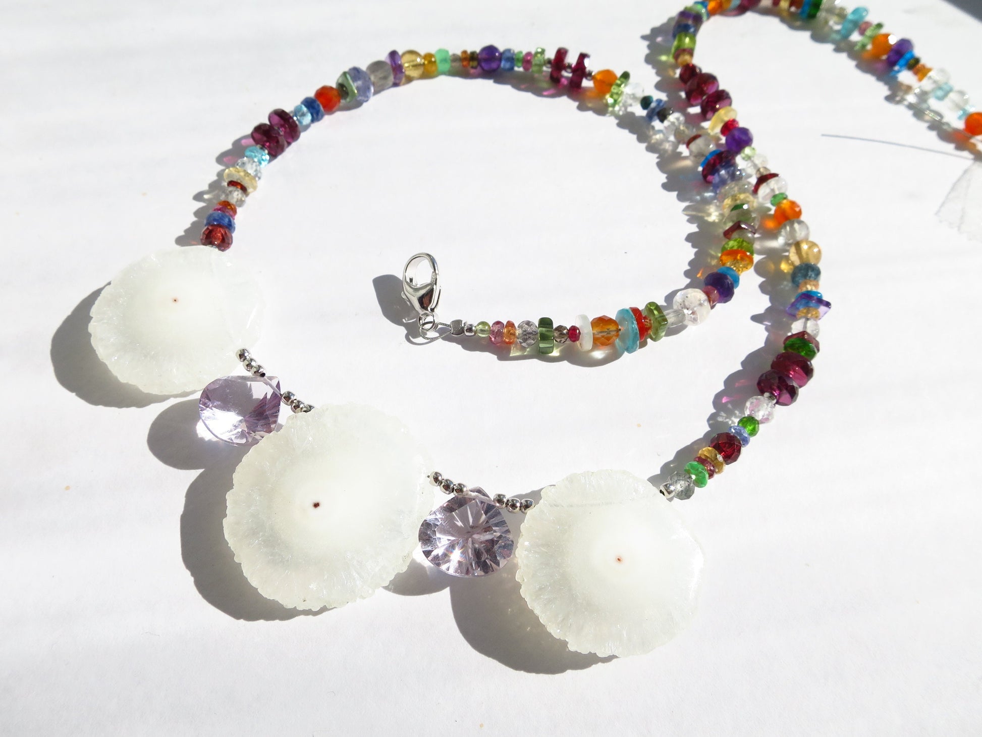 Rainbow necklace colorful gems natural untreated undyed gemstones solar quartz pendant labradorite tourmaline Handmade unique piece