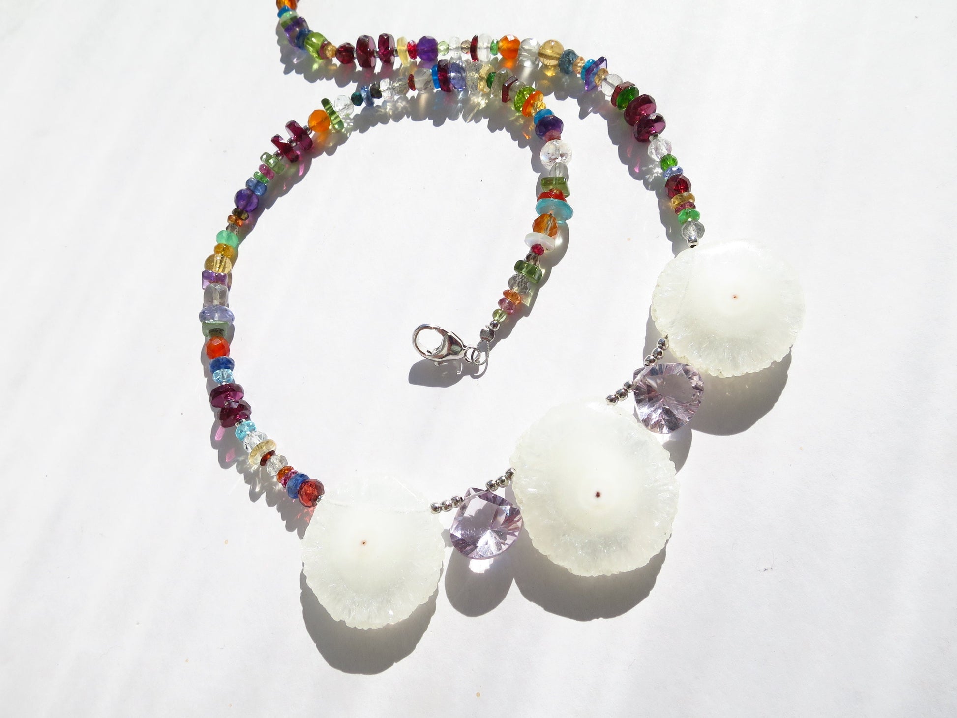 Rainbow necklace colorful gems natural untreated undyed gemstones solar quartz pendant labradorite tourmaline Handmade unique piece