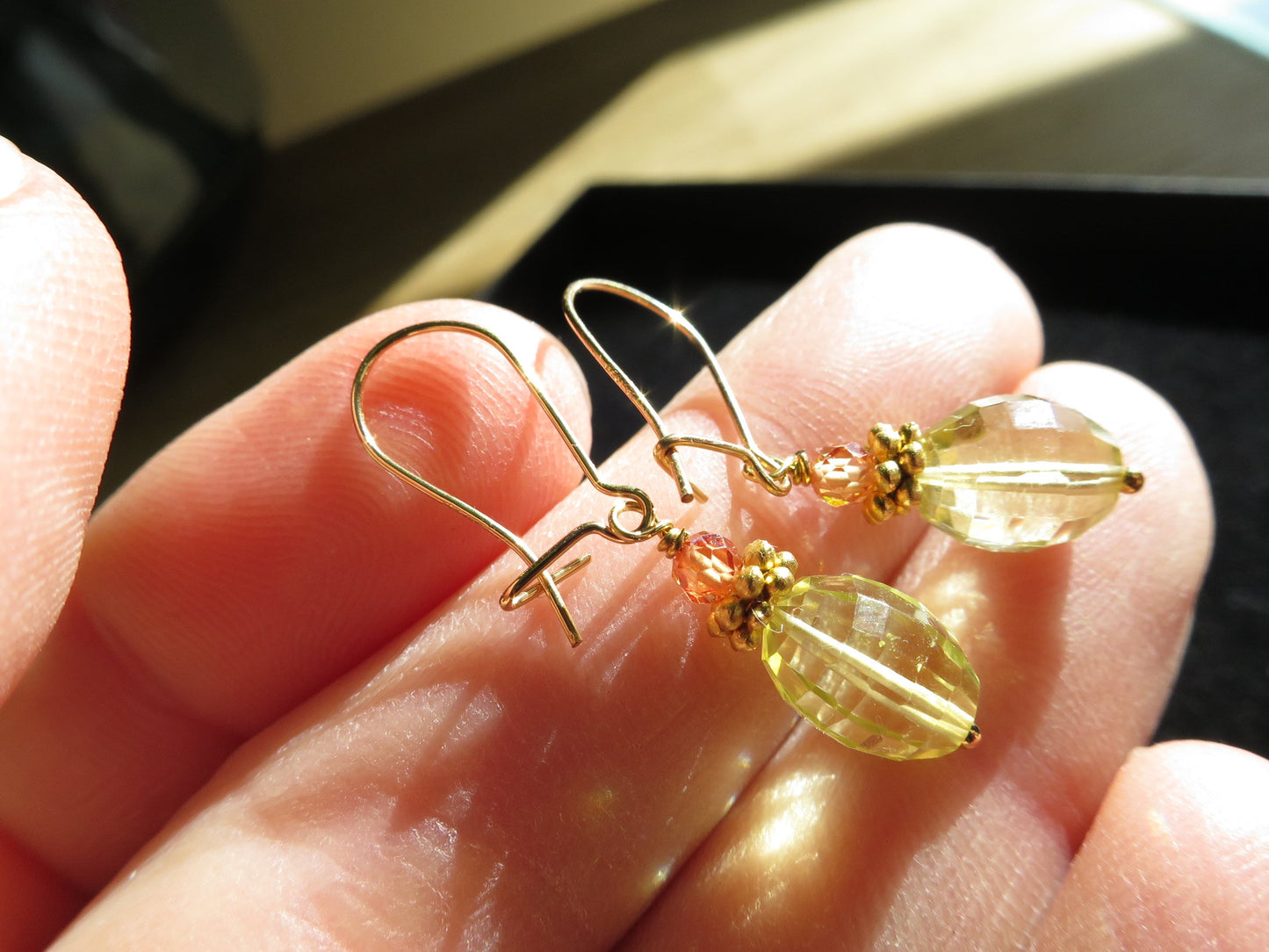 Citrin Perlen Ohrringe extra leichte edelstein Ohrringe facettiert Gold filled Ohrringe Edelstein Lange dünne Draht Haken AAA Edelstein