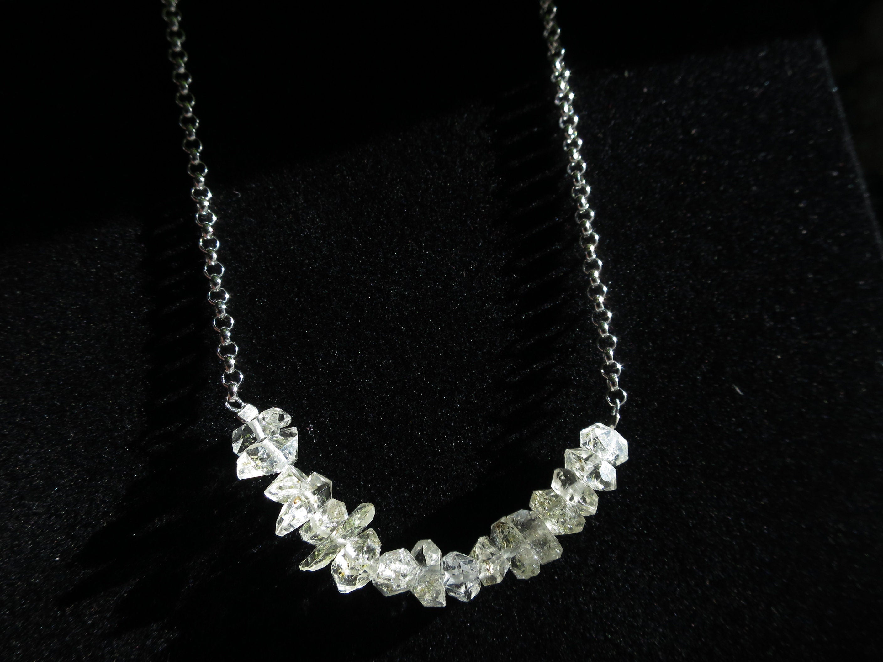 Petroleum Herkimer Diamant Kette mit Sterling Silber Verschluss doppelender Bergkristalle mit Petroleum