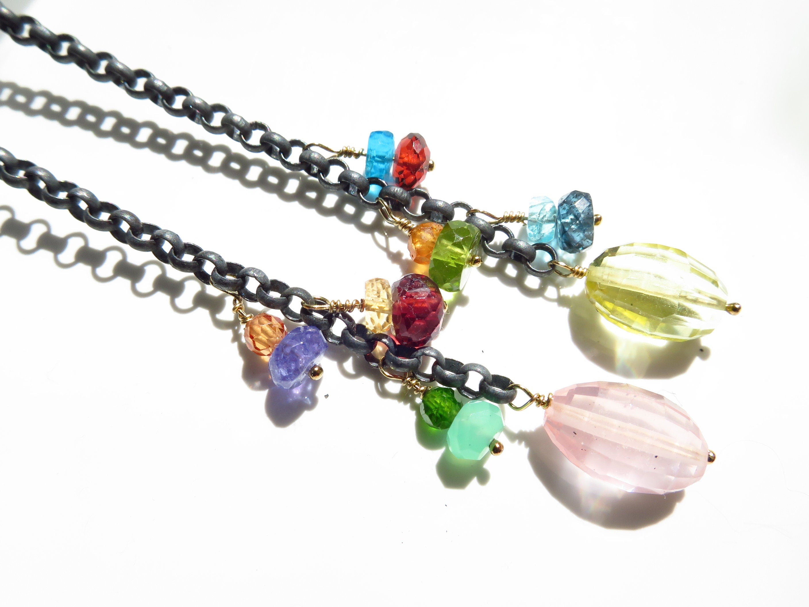 Bunte Edelstein lange Rosenquarz Ohrringe facettiert