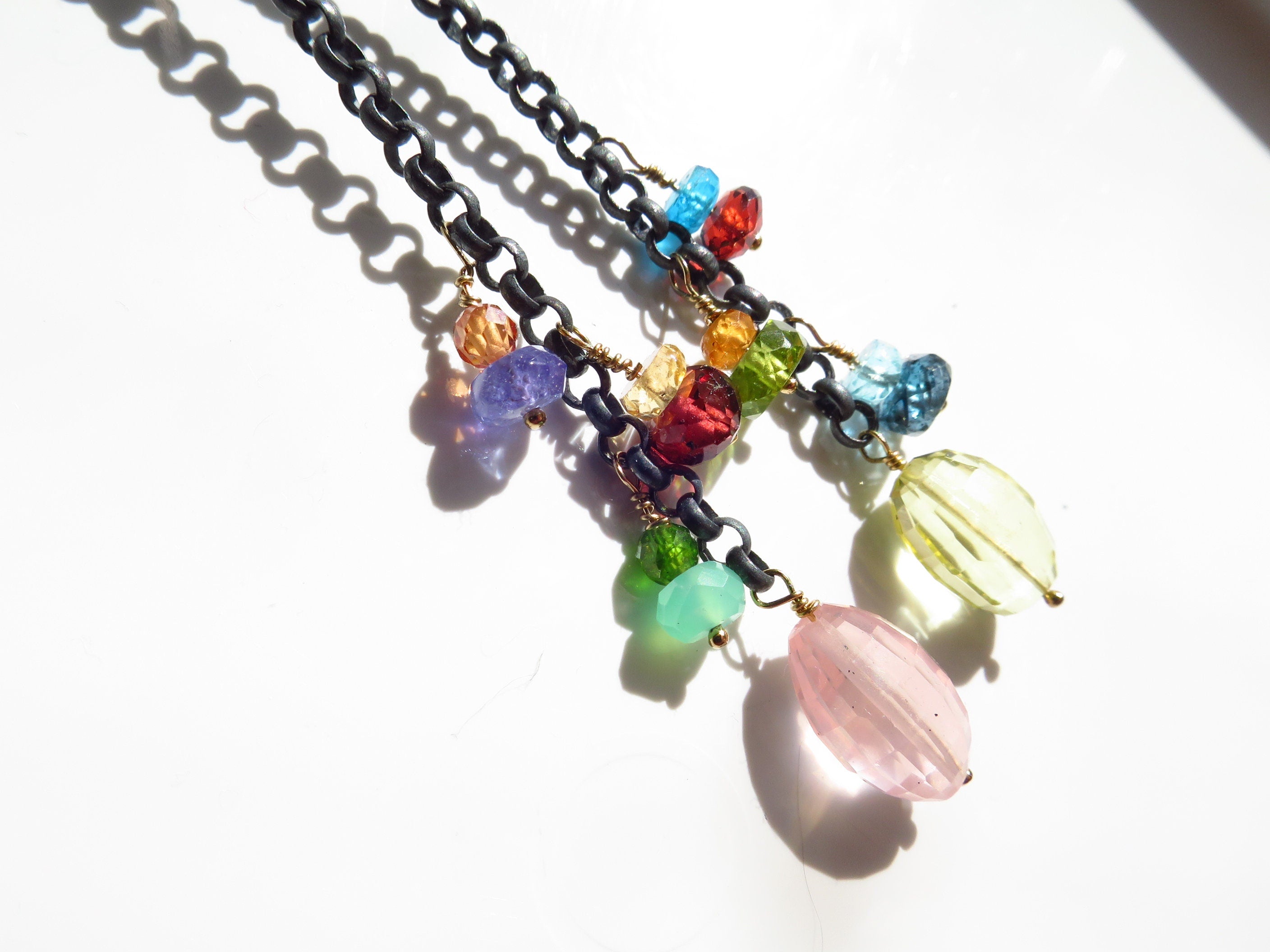 Bunte Edelstein lange Rosenquarz Ohrringe facettiert