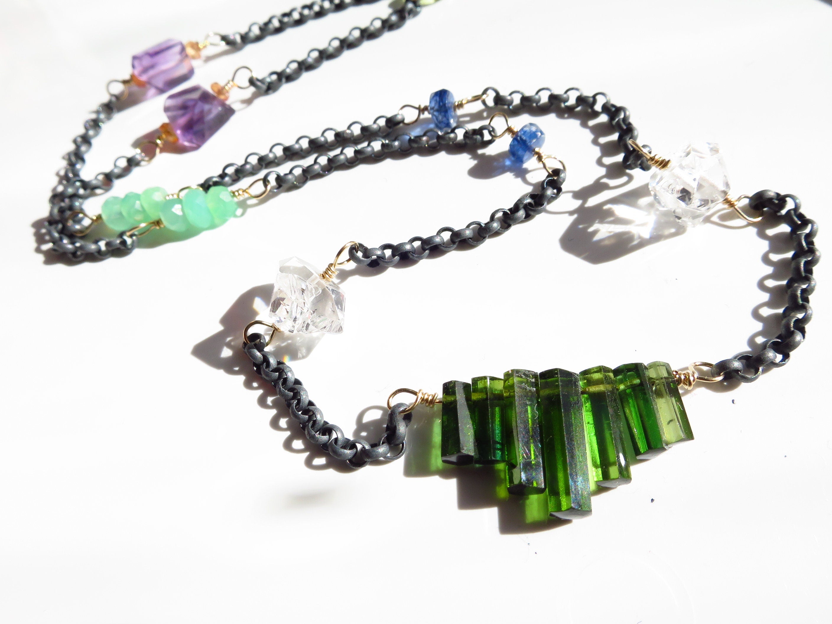 Turmalin Spitzen Kette bunte Edelstein Halskette Chrysopras