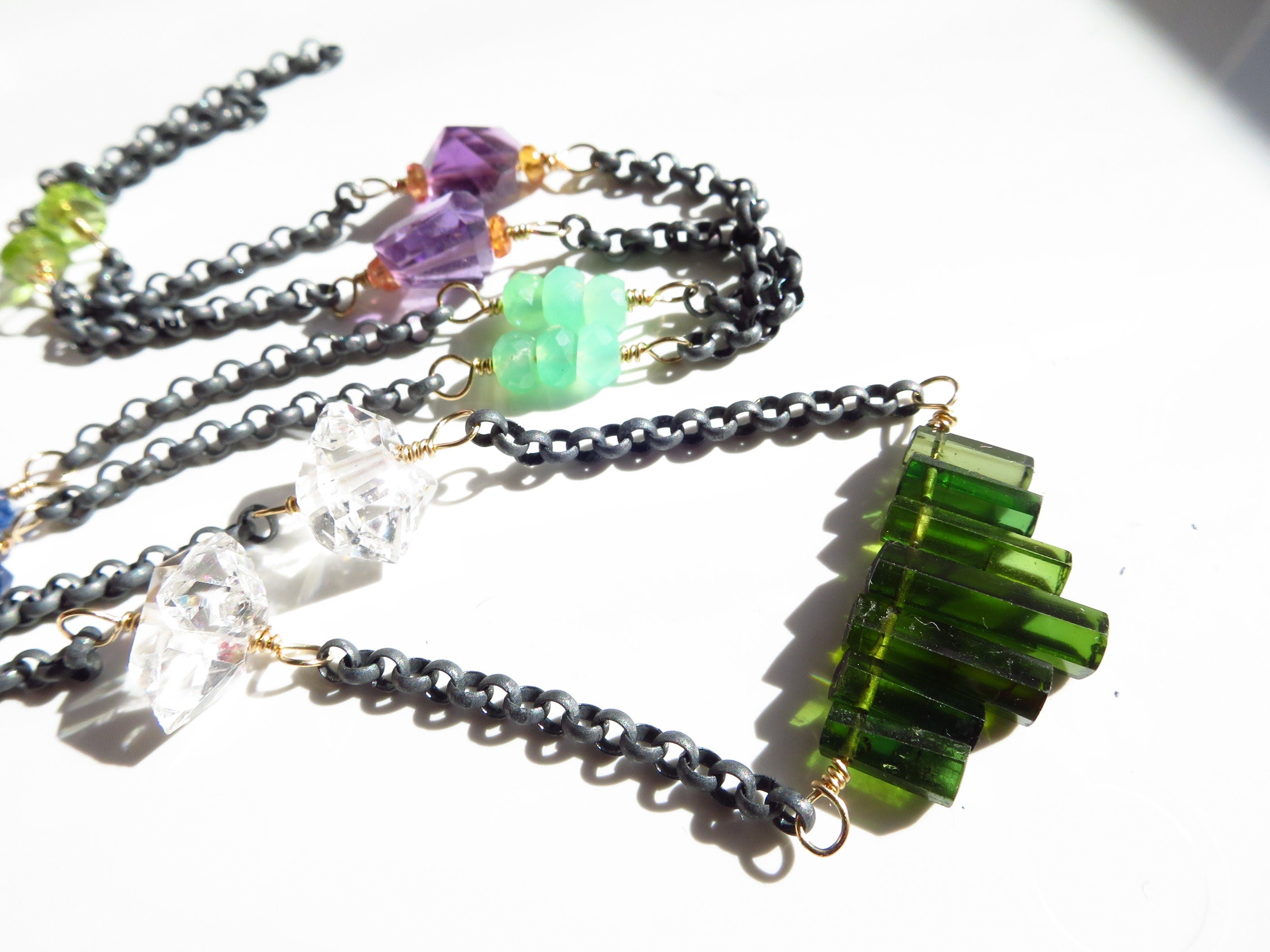 Turmalin Spitzen Kette bunte Edelstein Halskette Chrysopras