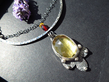 Luminous sun lotus citrine pendant necklace garnet Sterling Silver 925 Collier unique faceted gemstone natural 