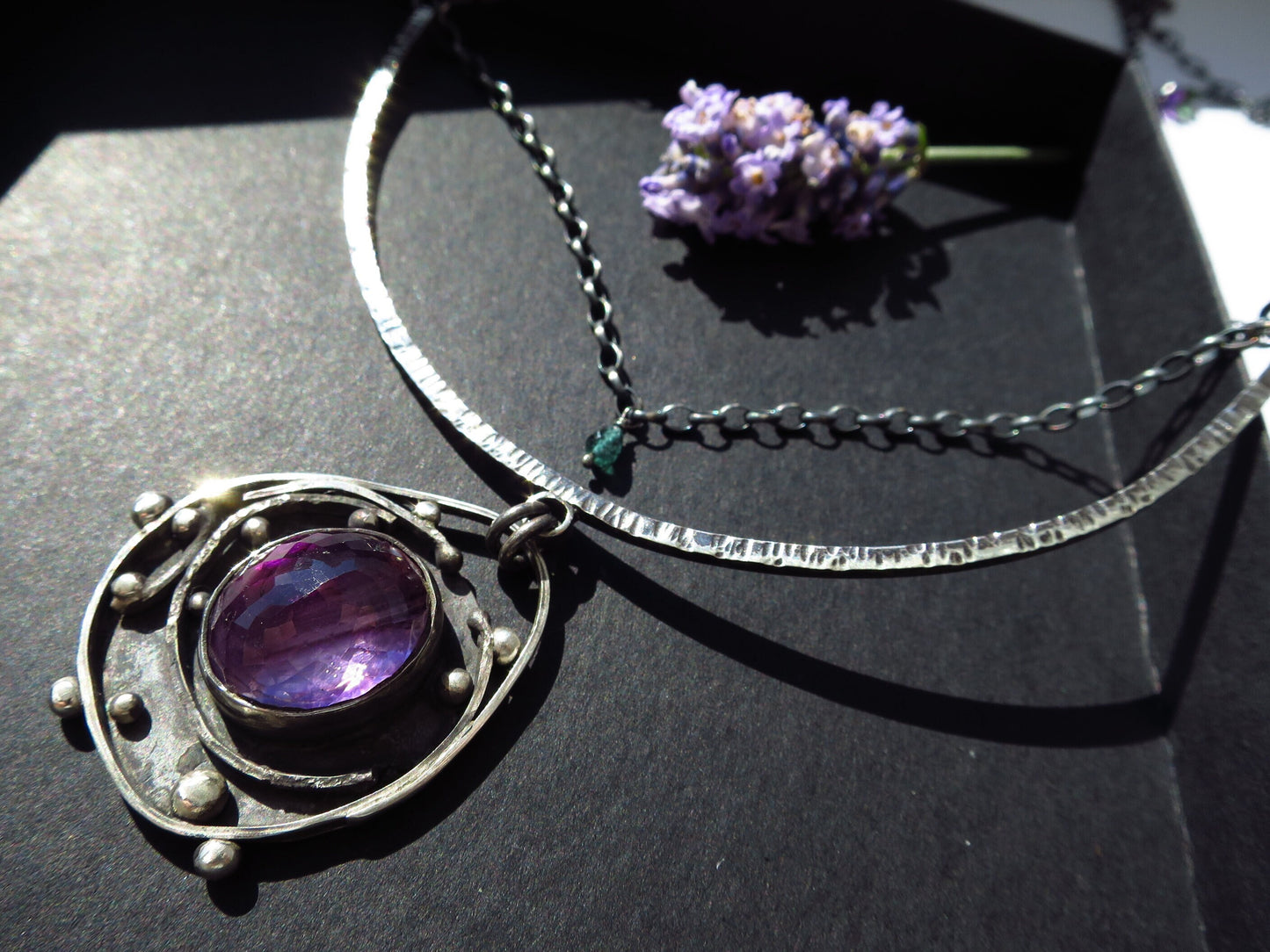 Purple Trace to the Timeline Amethyst Pendant Collier amethyst natural gemstone pendant set in 925 sterling silver with tourmaline drop