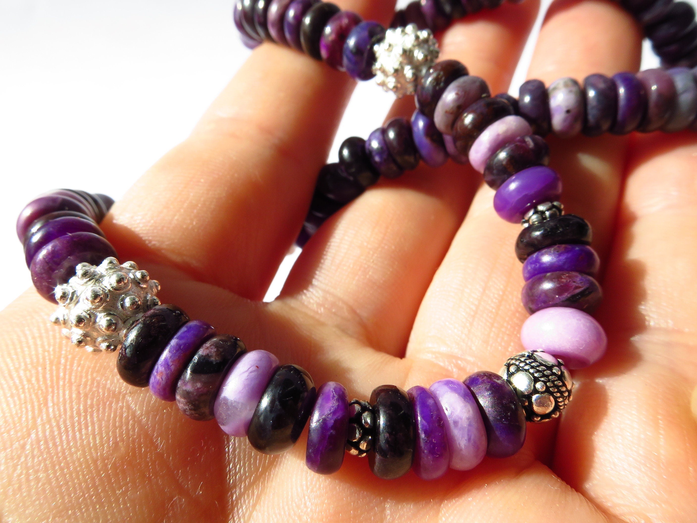 Sugilith Edelstein Kette unbehandelt Rondelle 7mm