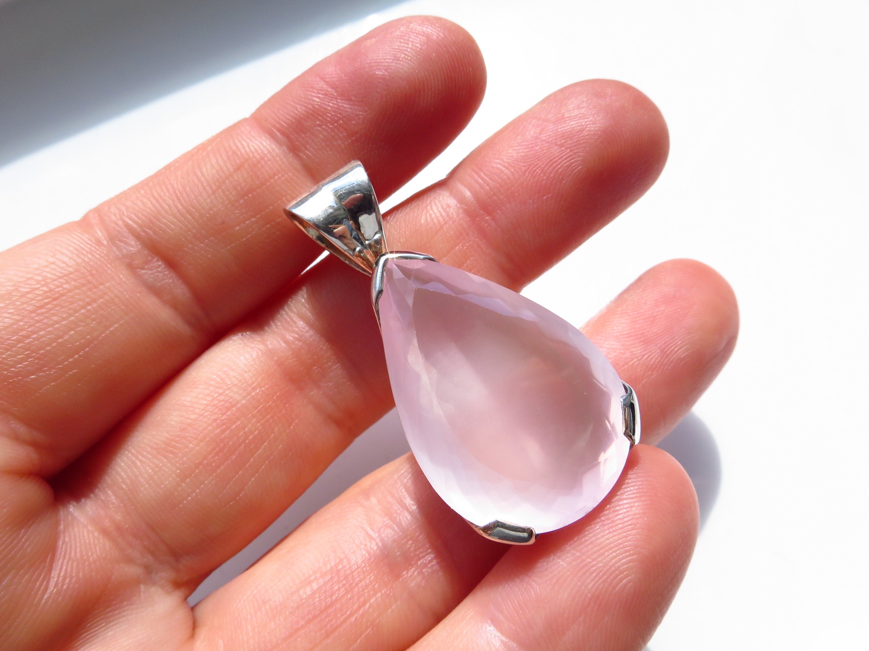 Natürlicher fantastischer Rosenquarz Anhänger Silber