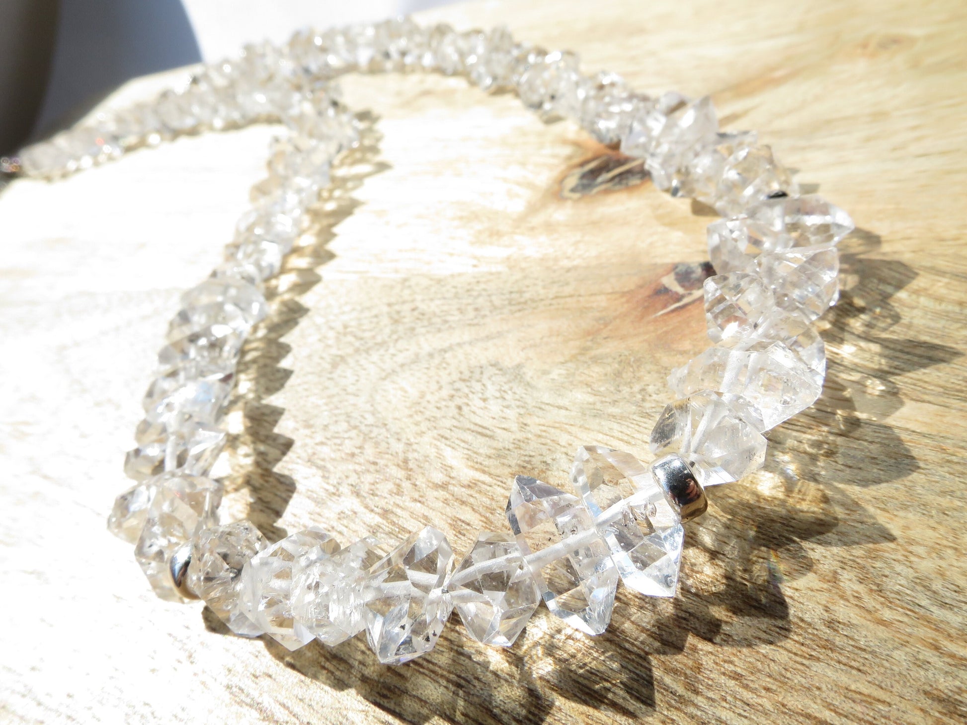 Supergroße Kristall-Herkimer-Diamant-Halskette, Quarz-Herkimer-Diamanten, natürlicher Edelstein, Sterling-Silber-Verschluss, Doppel-Ender
