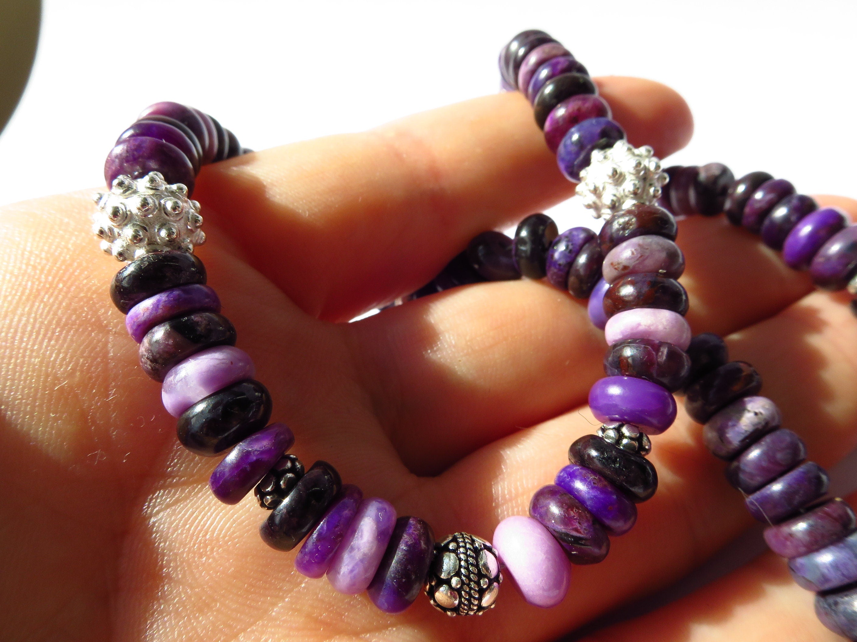 Sugilith Edelstein Kette unbehandelt Rondelle 7mm