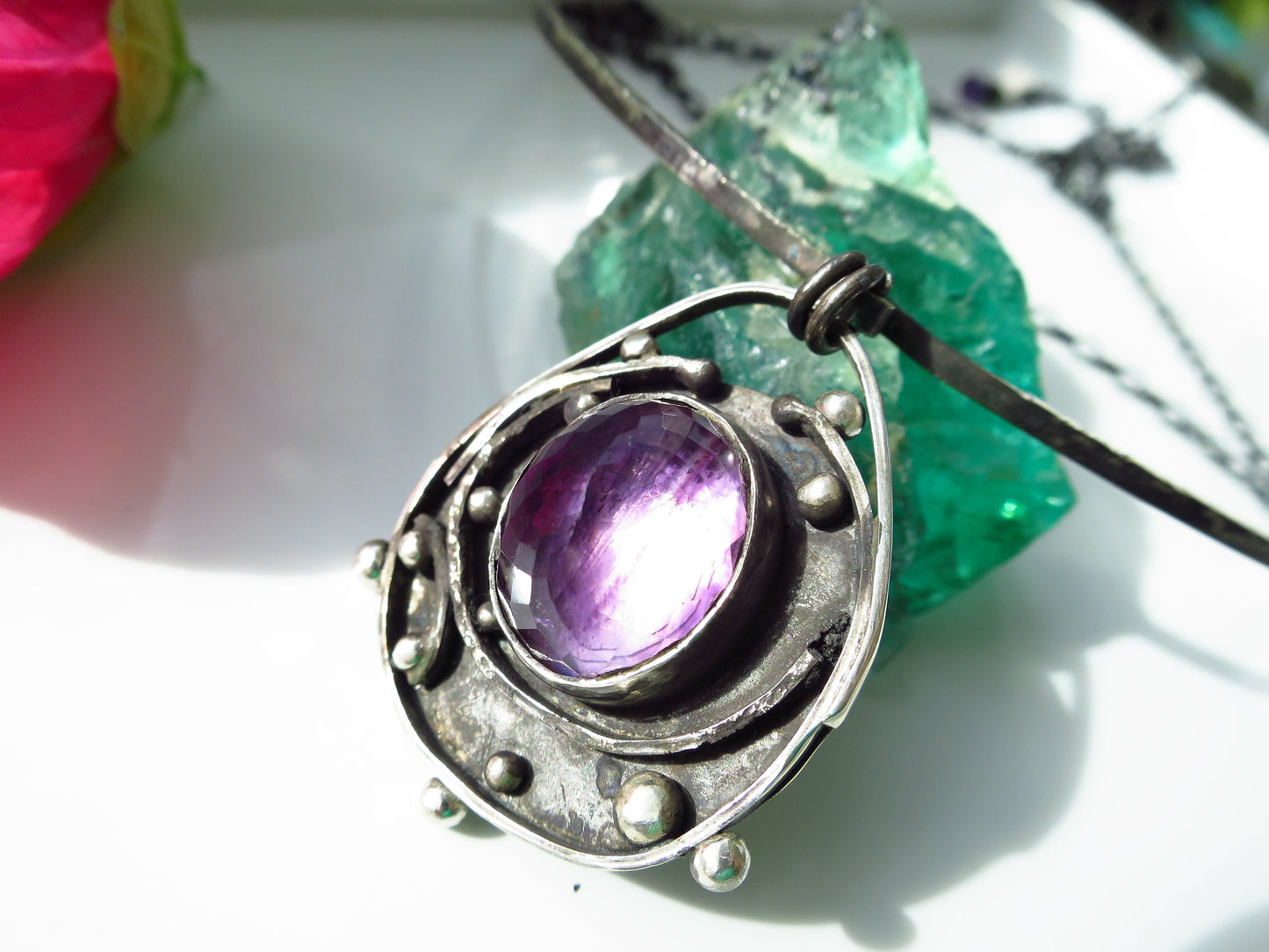 Purple Trace to the Timeline Amethyst Pendant Collier amethyst natural gemstone pendant set in 925 sterling silver with tourmaline drop