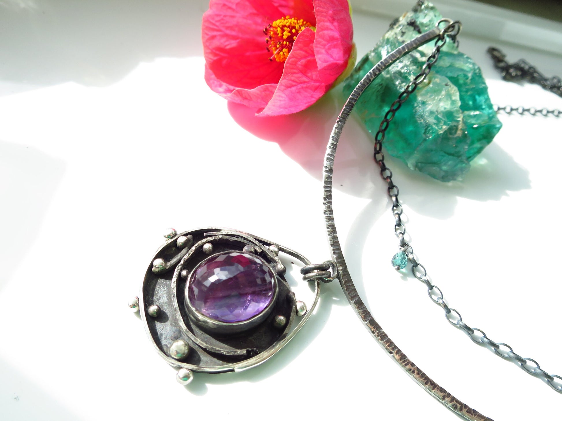 Purple Trace to the Timeline Amethyst Pendant Collier amethyst natural gemstone pendant set in 925 sterling silver with tourmaline drop
