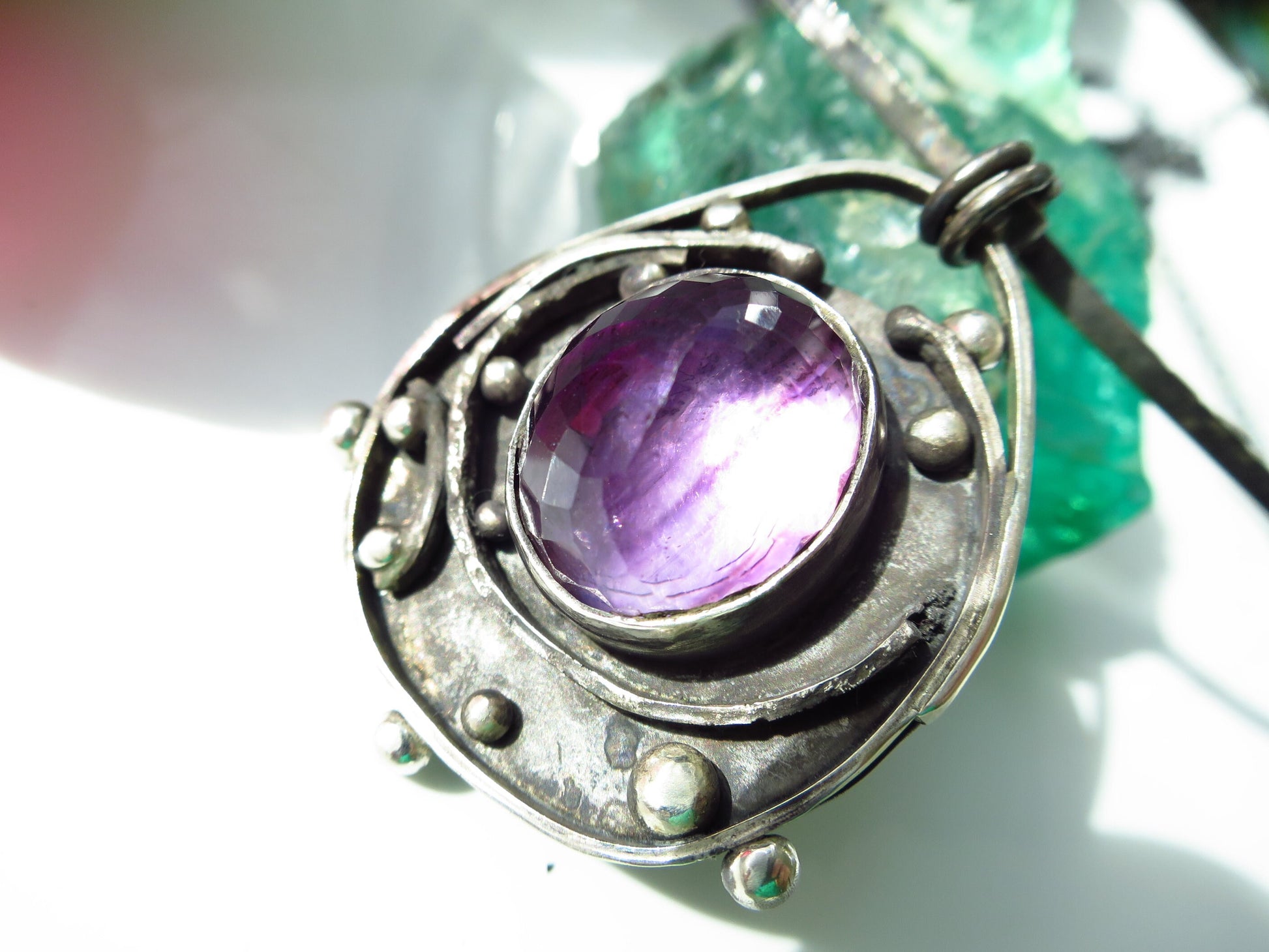 Purple Trace to the Timeline Amethyst Pendant Collier amethyst natural gemstone pendant set in 925 sterling silver with tourmaline drop