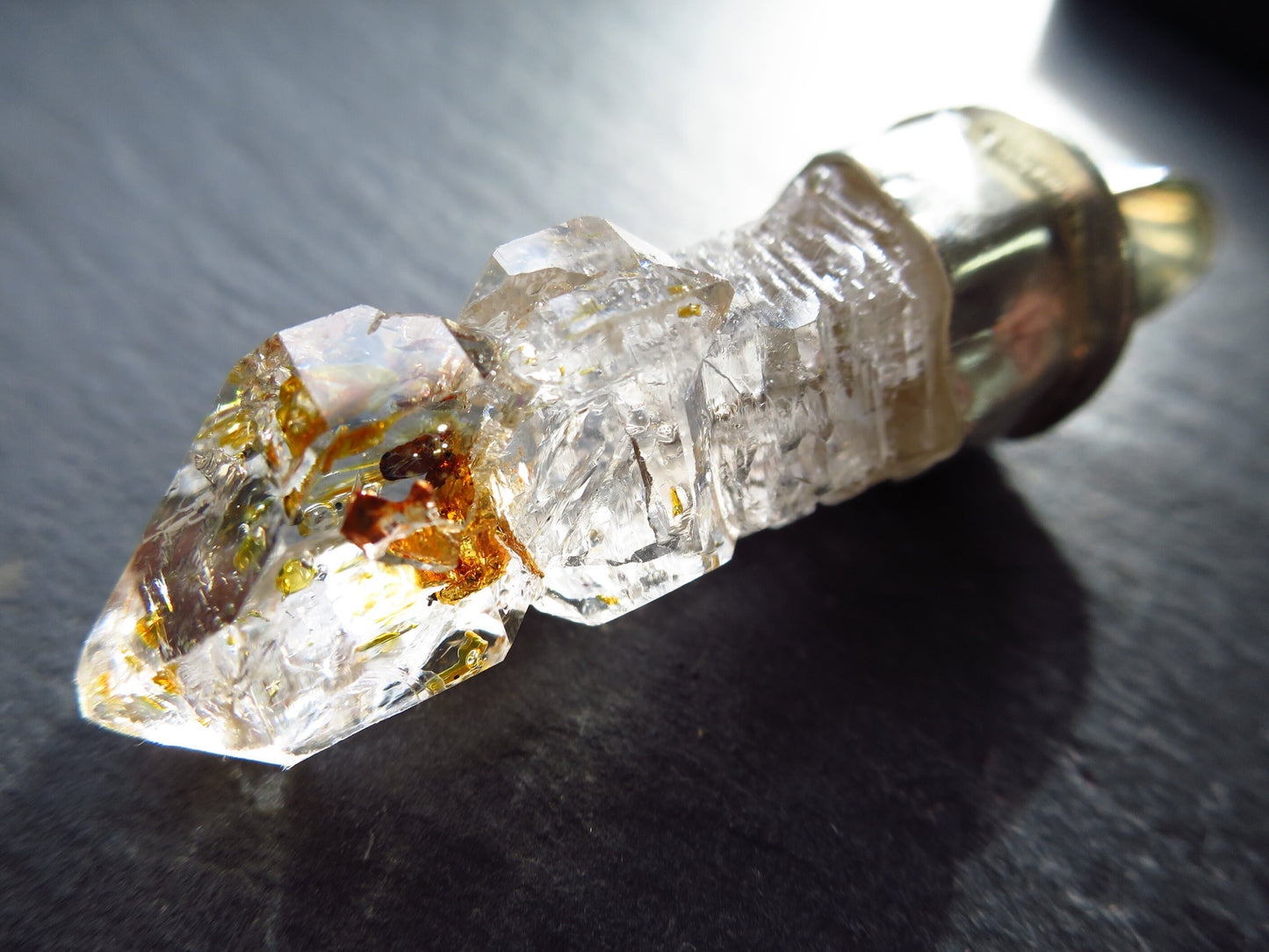 Firefly" Petroleum Skelett Quarz Punkt aus Madirobe, Madagaskar Quarz Kristall Spitze Crystal Point Kristall Anhänger 925er Sterling Silber