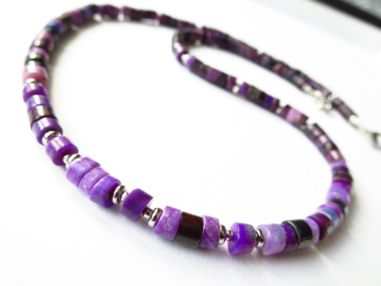 Fantastische echte SP10 Sugilite Collier Edelstein unbehandelt nicht gefärbt/geölt intensive Farbe Sterling Silber rhodiniert Natur