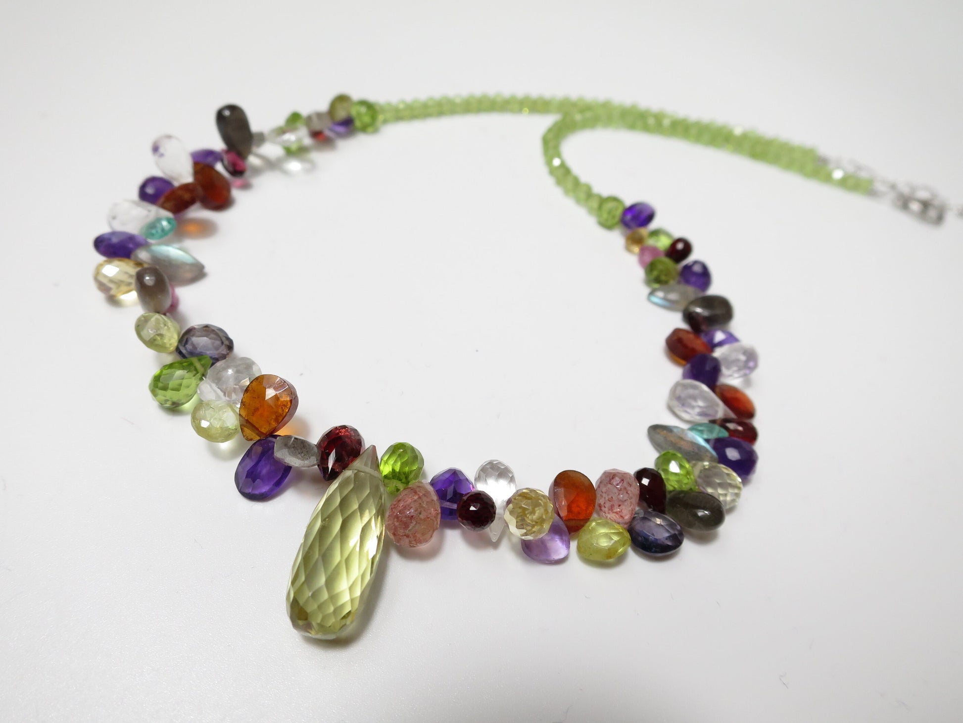 Kunterbunte fröhliche Tropfen Kette Amethyst Geburtstag Geschenk Sommer Kette Granat, Citrin, Peridot, Aquamarin, Apatit,