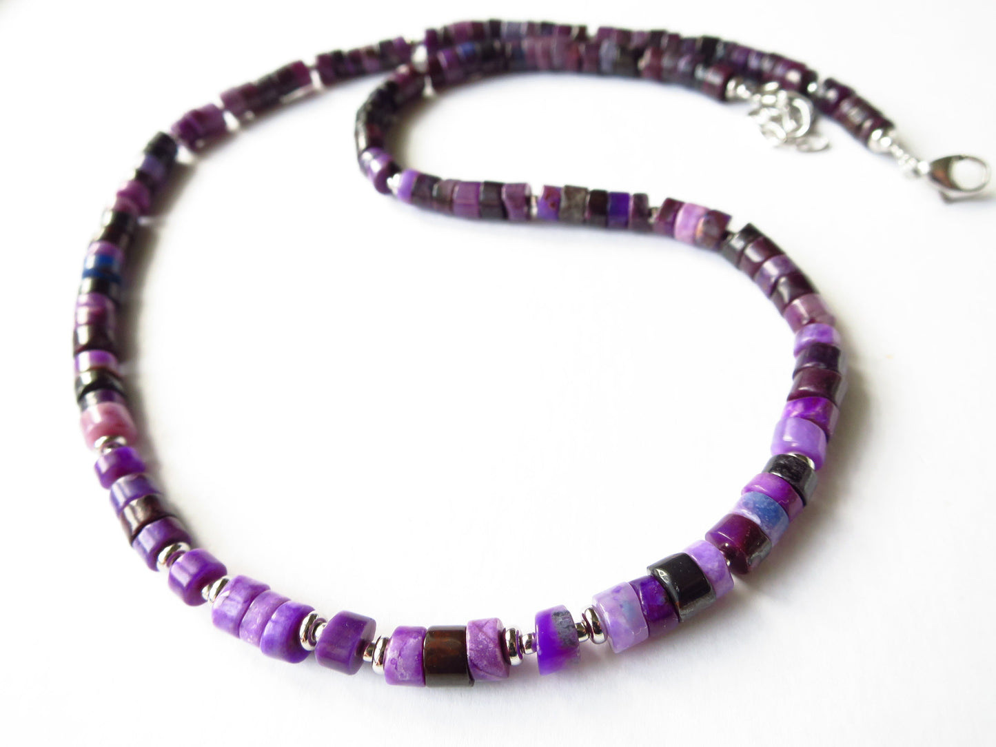 Fantastische echte SP10 Sugilite Collier Edelstein unbehandelt nicht gefärbt/geölt intensive Farbe Sterling Silber rhodiniert Natur