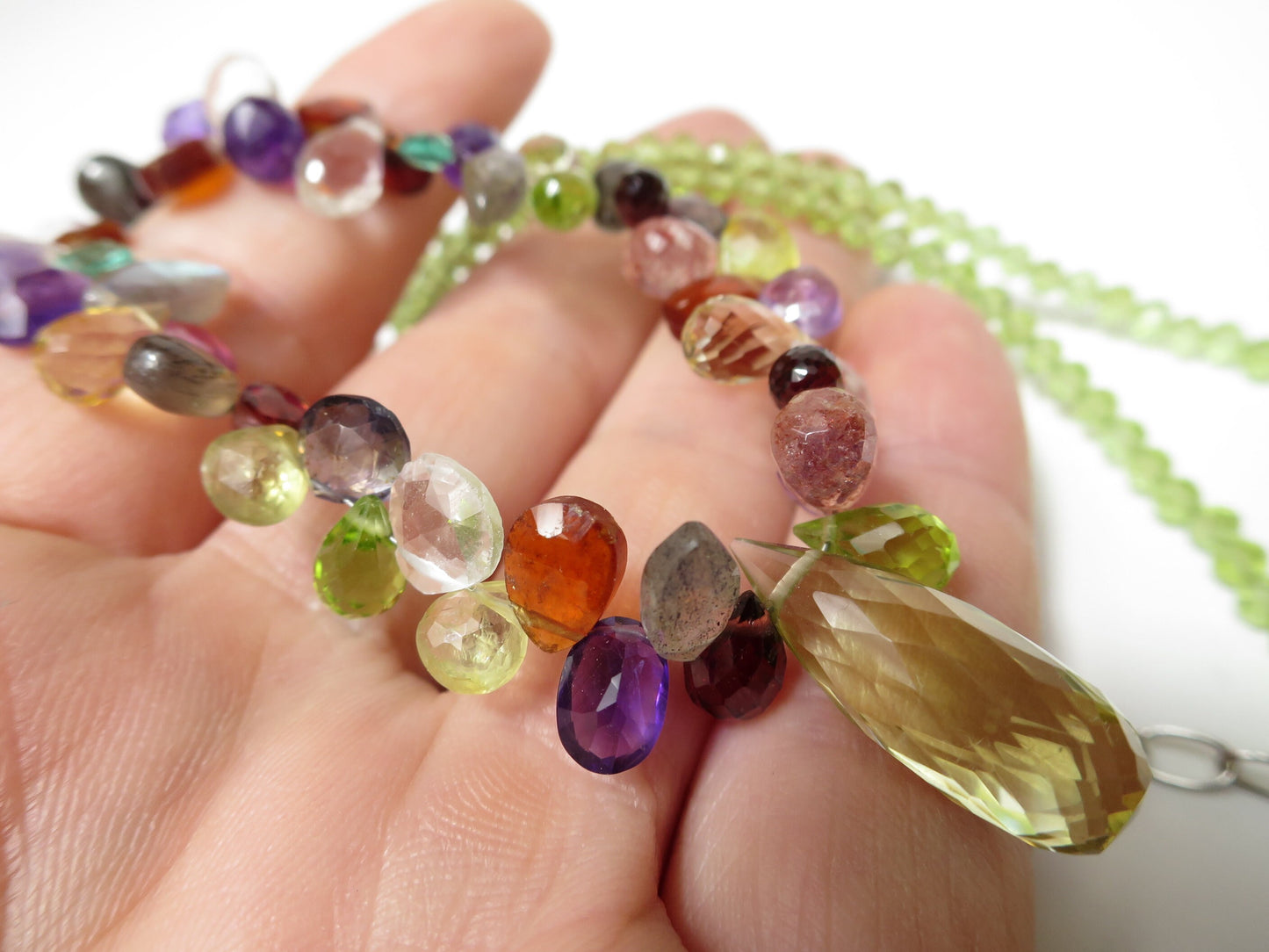 Kunterbunte fröhliche Tropfen Kette Amethyst Geburtstag Geschenk Sommer Kette Granat, Citrin, Peridot, Aquamarin, Apatit,