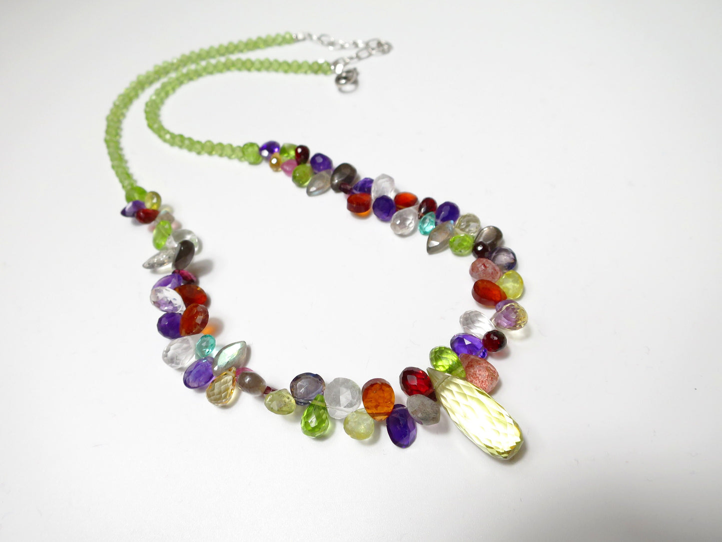 Kunterbunte fröhliche Tropfen Kette Amethyst Geburtstag Geschenk Sommer Kette Granat, Citrin, Peridot, Aquamarin, Apatit,