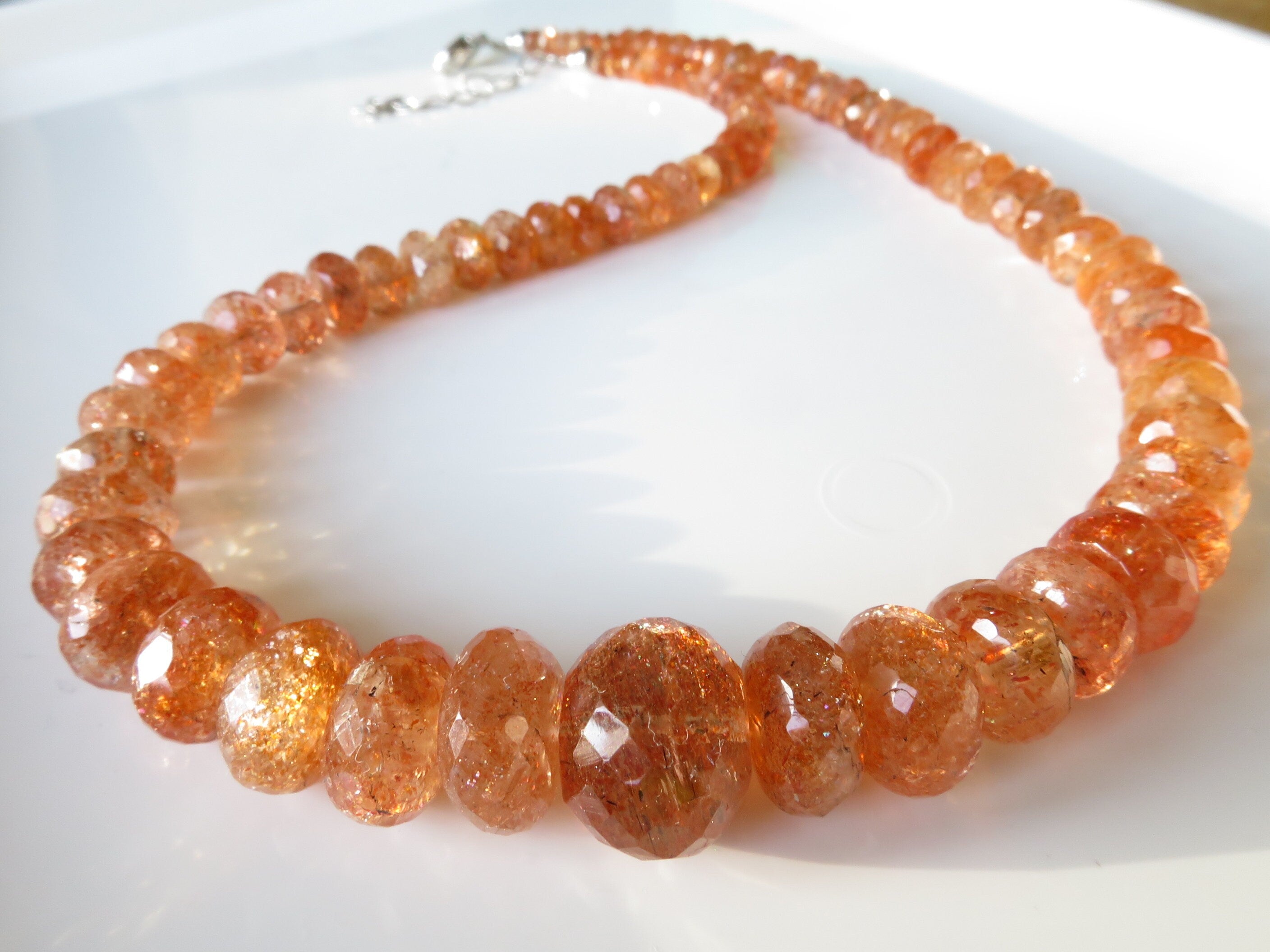 Sonnenstein Kette orange Afrikanischer Sonnenstein Tansania 925 Sterling Silber Natur Edelstein Kette