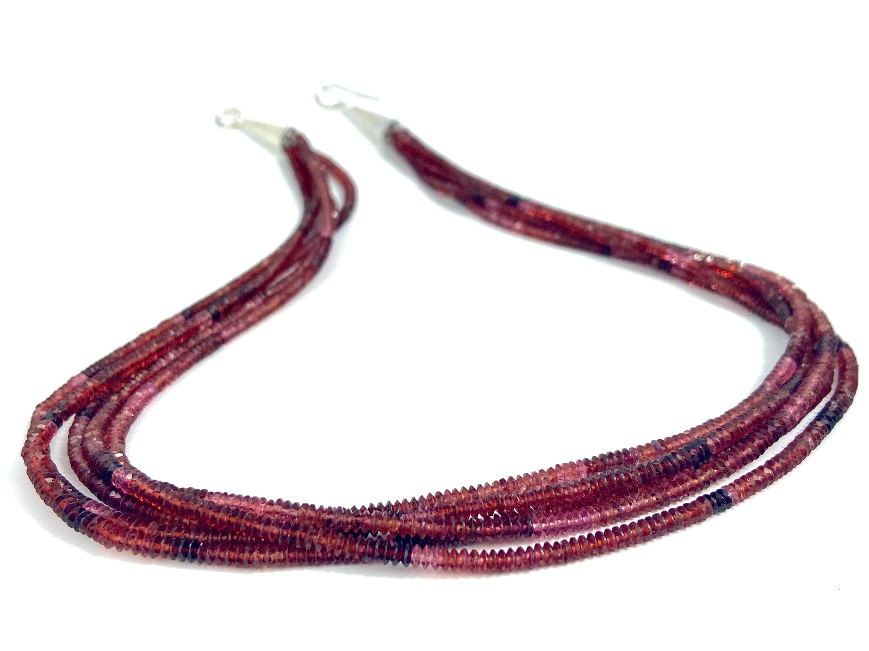 Granat Halskette mit 925 Silber Verschluss 5 Reihen rotes Edelstein Collier in verschiedenen Farbtönen