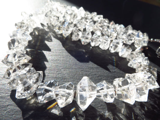 Große Kristall-Herkimer-Diamant-Halskette, Quarz-Herkimer-Diamanten, natürlicher Edelstein, Sterling-Silber-Verschluss, Doppel-Ender