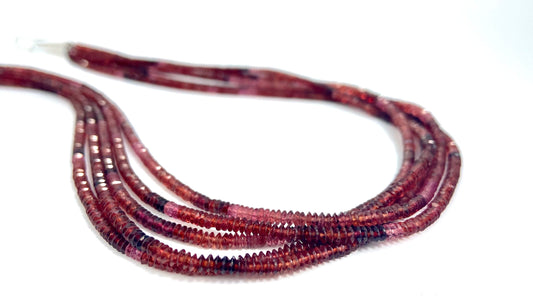 Granat-Halskette mit 5 Reihen rote Edelstein-Halskette, Sterling-Silber-Verschluss, facettiert verschiedenen Farbtönen
