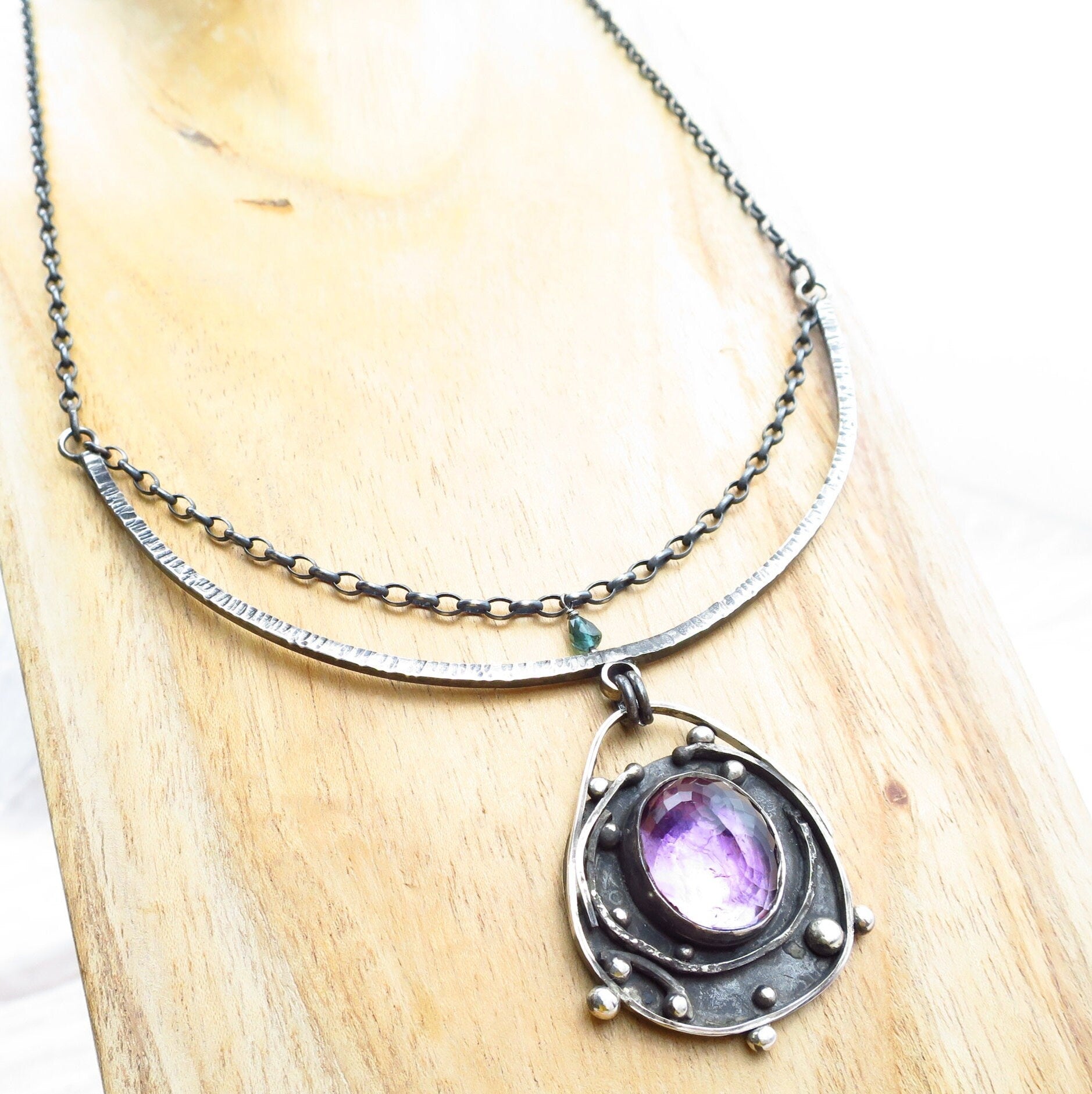 Purple Trace to the Timeline Amethyst Pendant Collier amethyst natural gemstone pendant set in 925 sterling silver with tourmaline drop