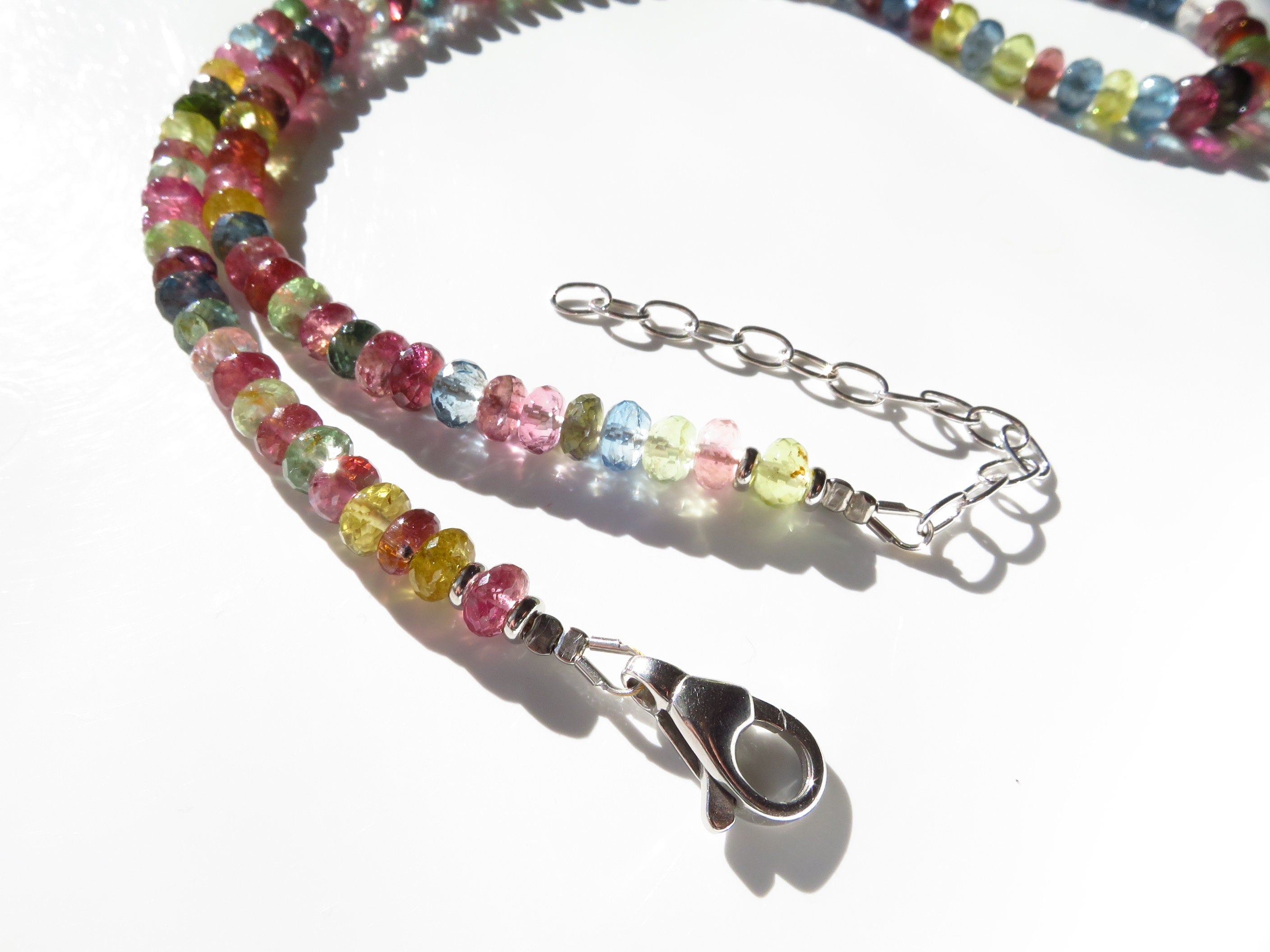 Turmalin Halskette blau rosa Edelstein Kette facettiert