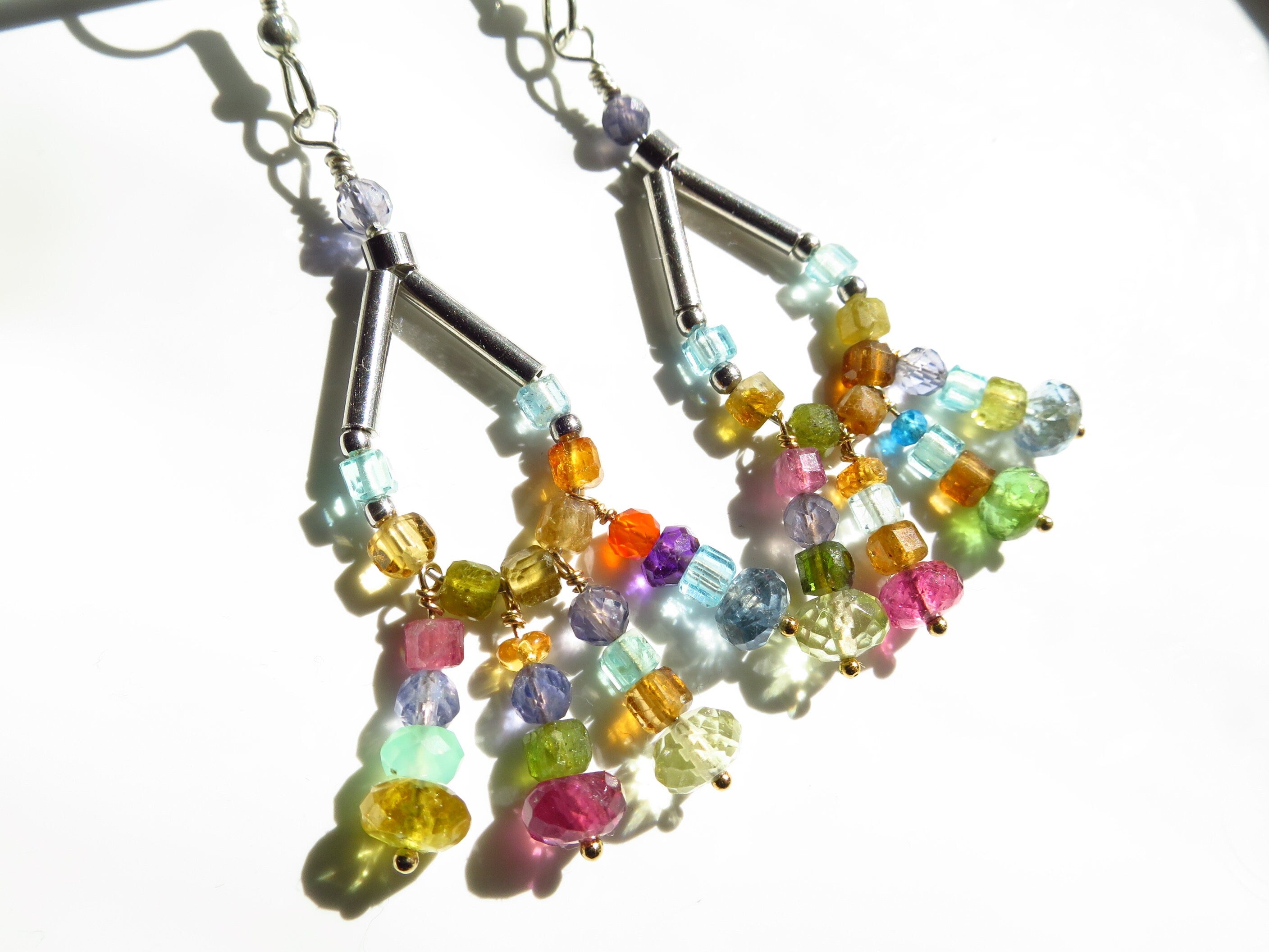 Bunte lange Turmalin Ohrringe Ohrhänger 925 Silber