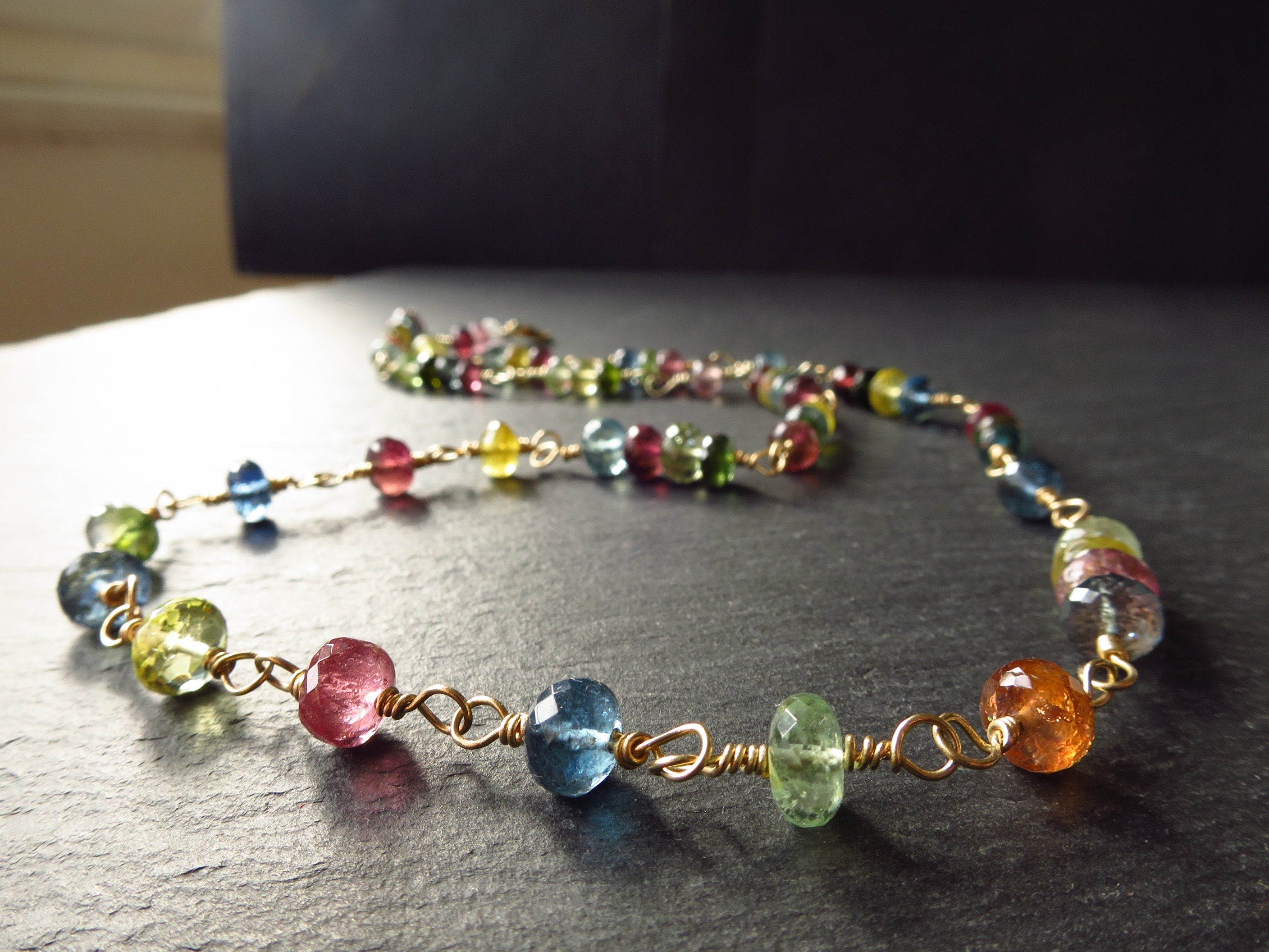 Turmalin Kette Turmalin bunt aus solid 9kt Gold