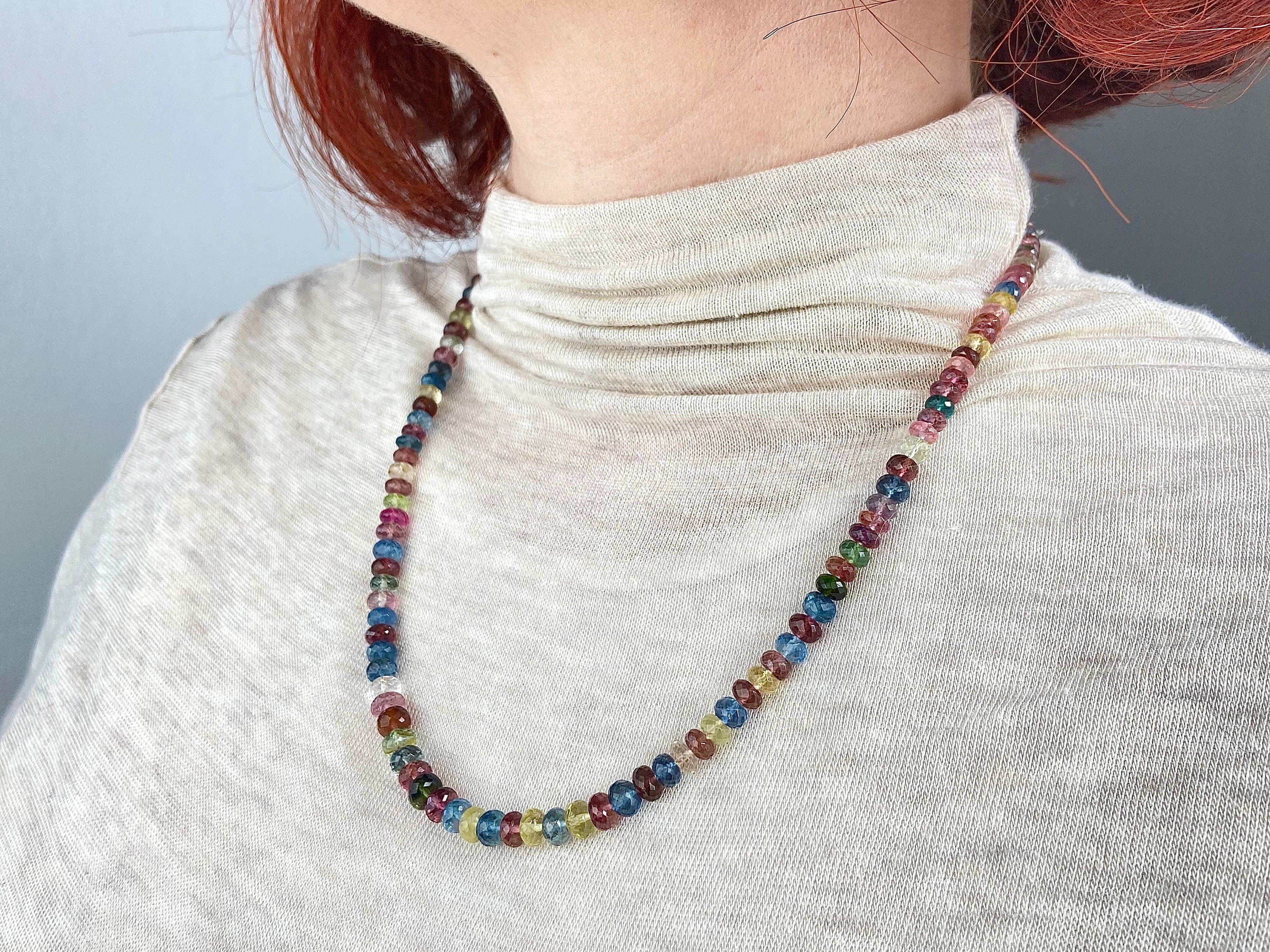 Turmalin Halskette blau rosa Edelstein Kette facettiert