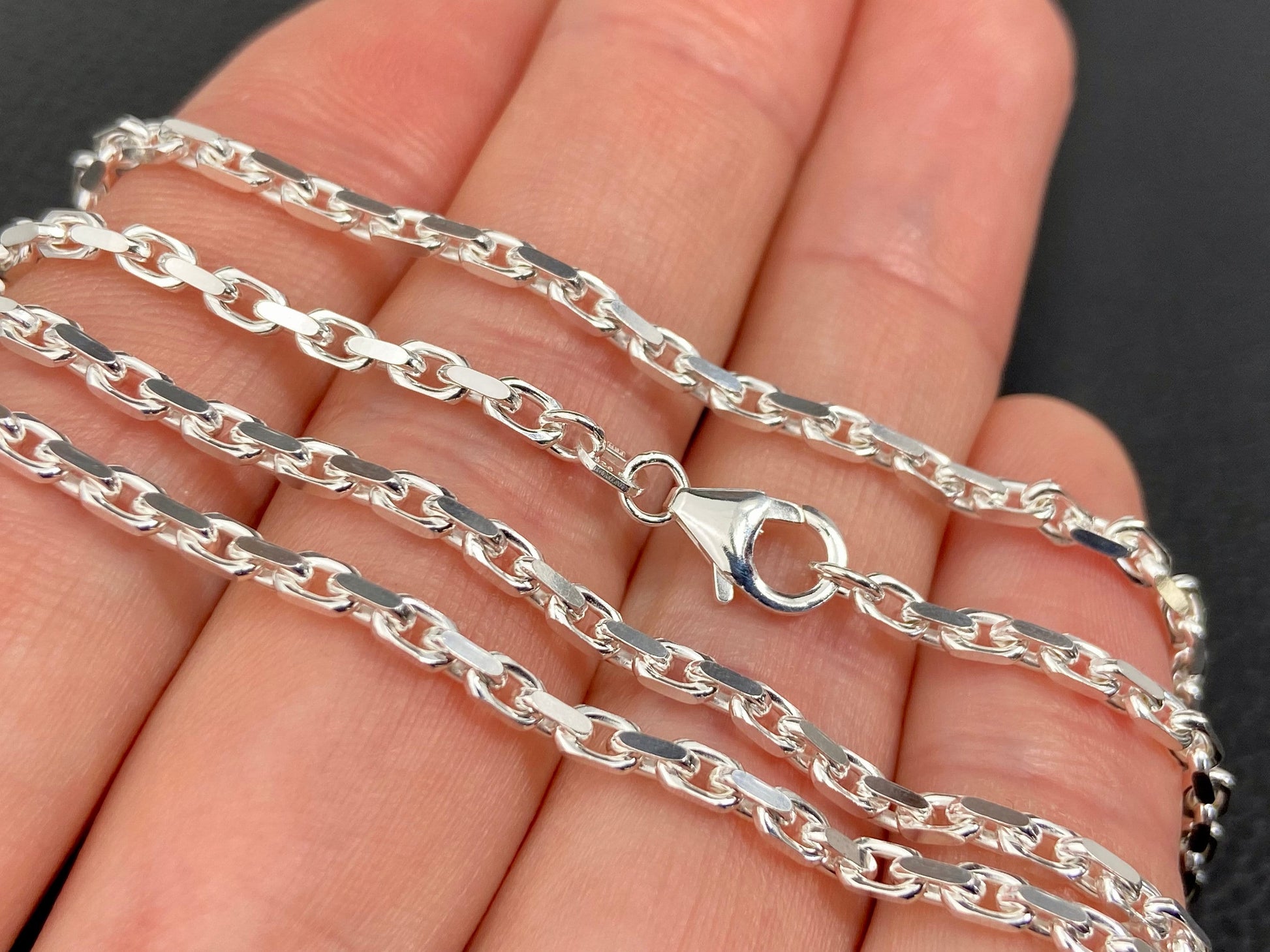 Sterling Silber Kette 50cm schmaler Öse ideal für Anhänger 925 Silber Ankerkette unisex Durchmesser 2.5mm