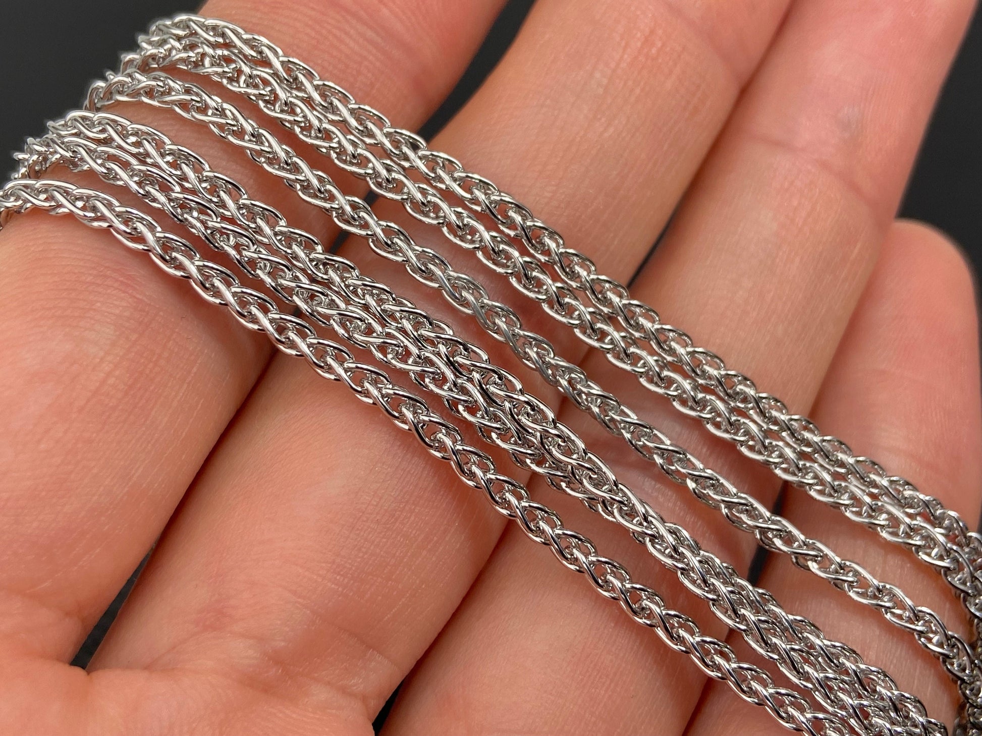 Sterling Silber Zopfkette 45cm rhodiniert mit schmaler Öse ideal für Anhänger 925 Silber Kette unisex Durchmesser 2.5mm